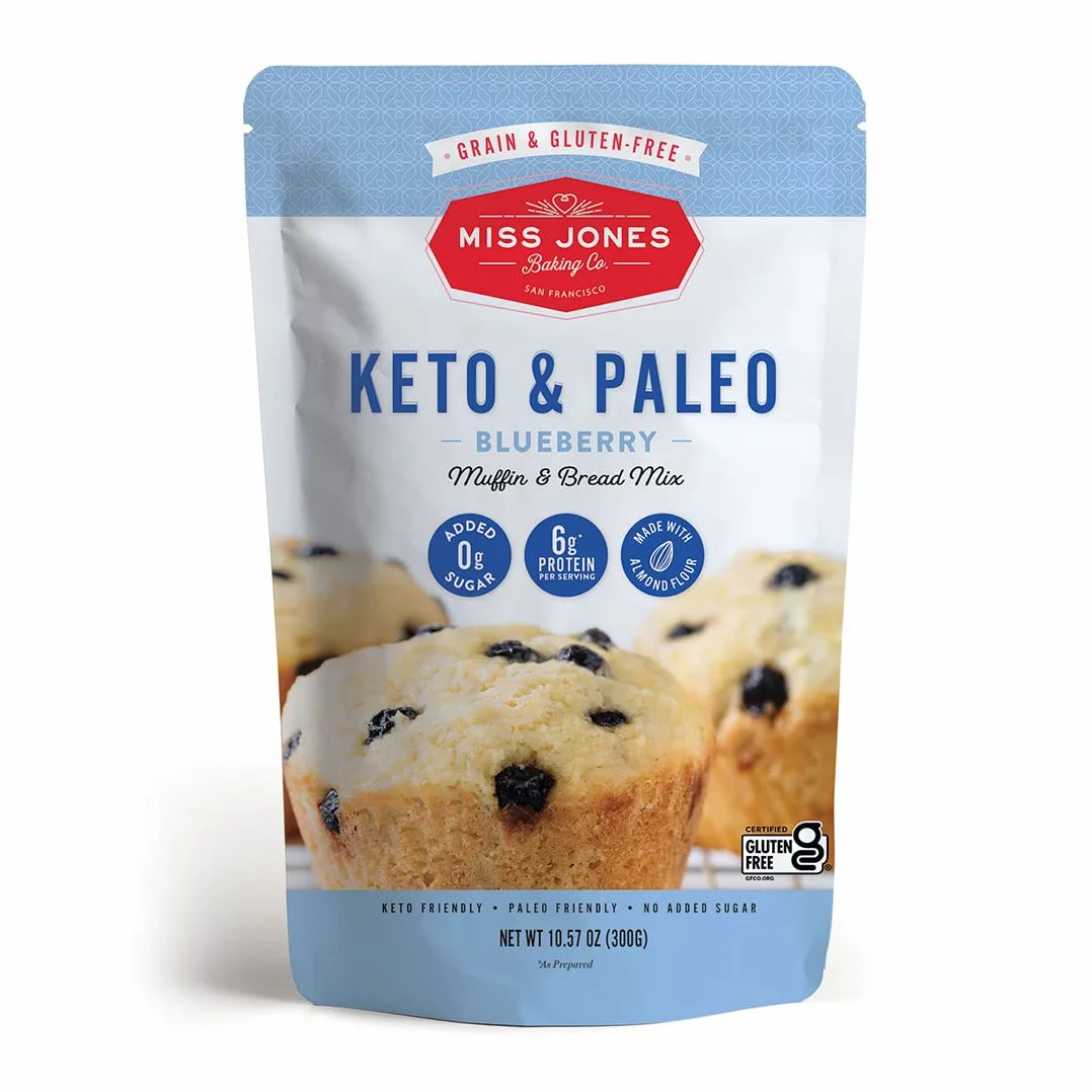 Miss Jones Baking Keto mix di muffin al mirtillo, senza glutine, a basso contenuto di carboidrati, senza zuccheri aggiunti, dolci e dolcetti, per diabetici, Atkins, WW e Paleo