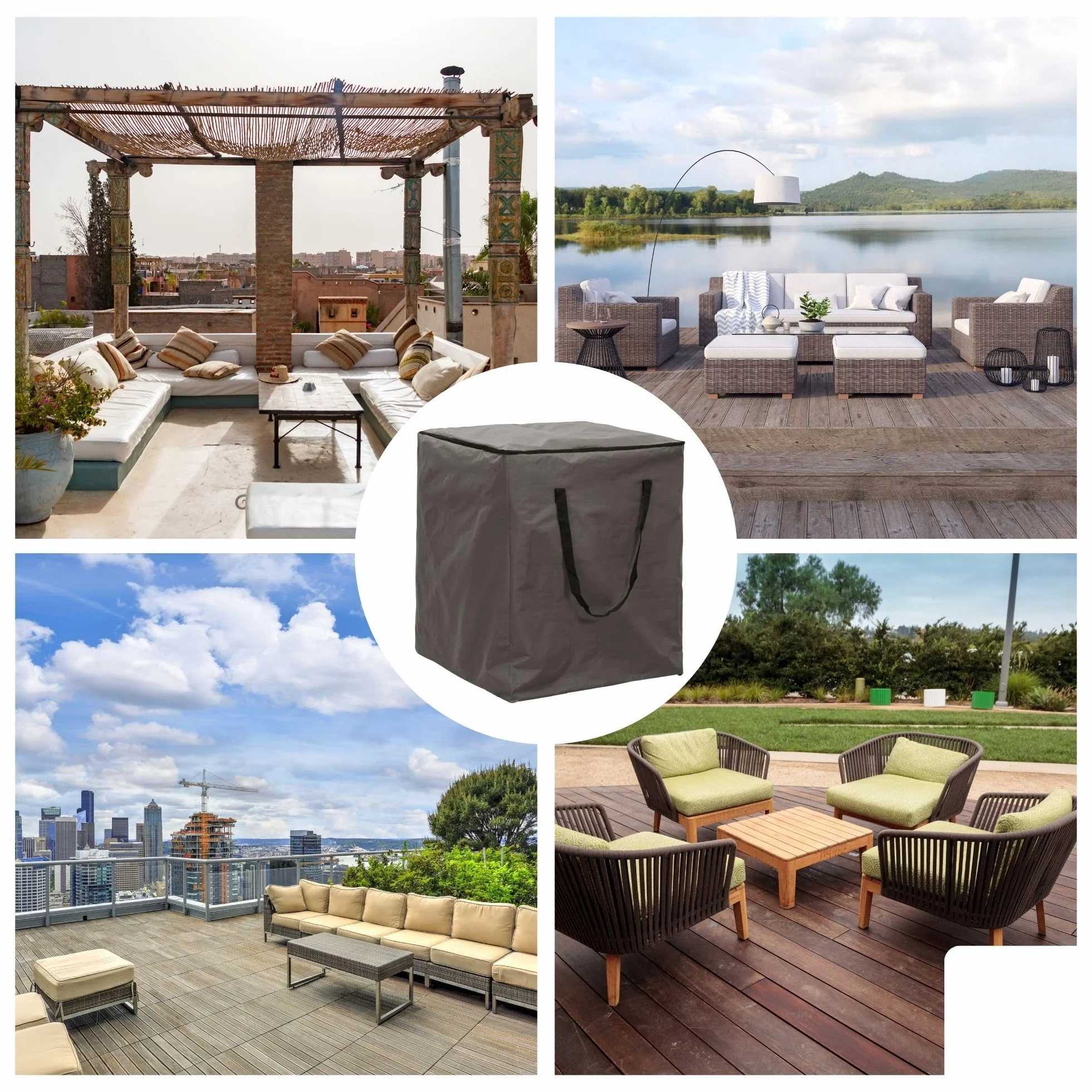 Perel Copertura per cuscini da esterno 75 x 75 x 90 cm, borsa porta cuscini impermeabile, sacca anti UV con maniglie per cuscini da giardino e lounge