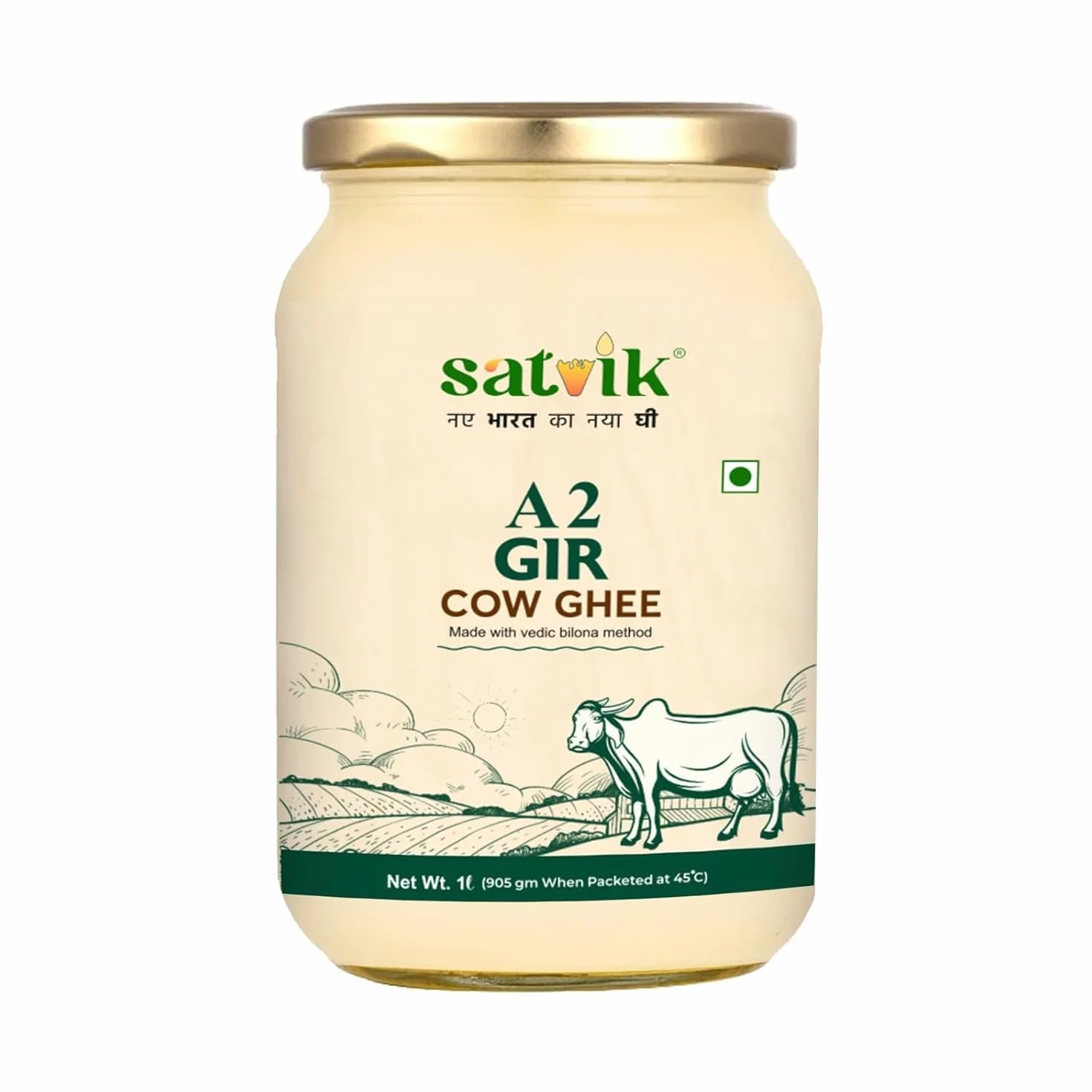 Satvik Pure Ghee Ghee A2 Gir mucca 1 litro Churned dal metodo vedico Bilona | Bilona Ghee | A2 mucca Desi Ghee 1 litro