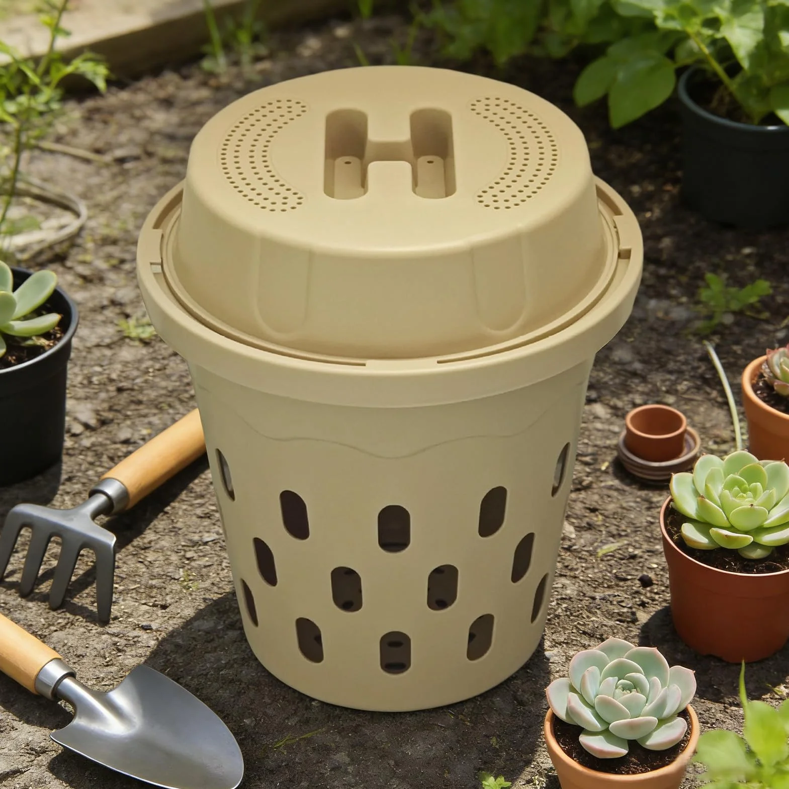 Compostiera da interrare per produzione fertilizzante nel terreno contenitore compostaggio giardinaggio