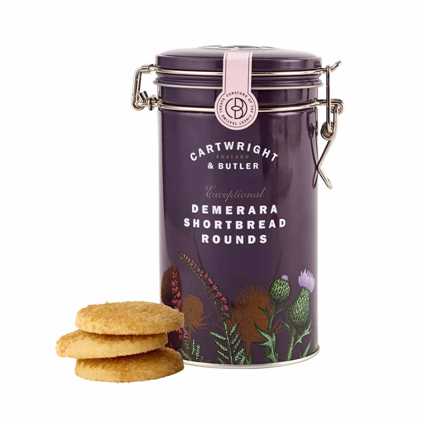 Cartwright & Butler® | Biscotti Rotondi Pasta Frolla Demerara | Biscotti Frolla e Zucchero Demerara | Shortbread Inglesi Contenitore Metallo - 200 Gr