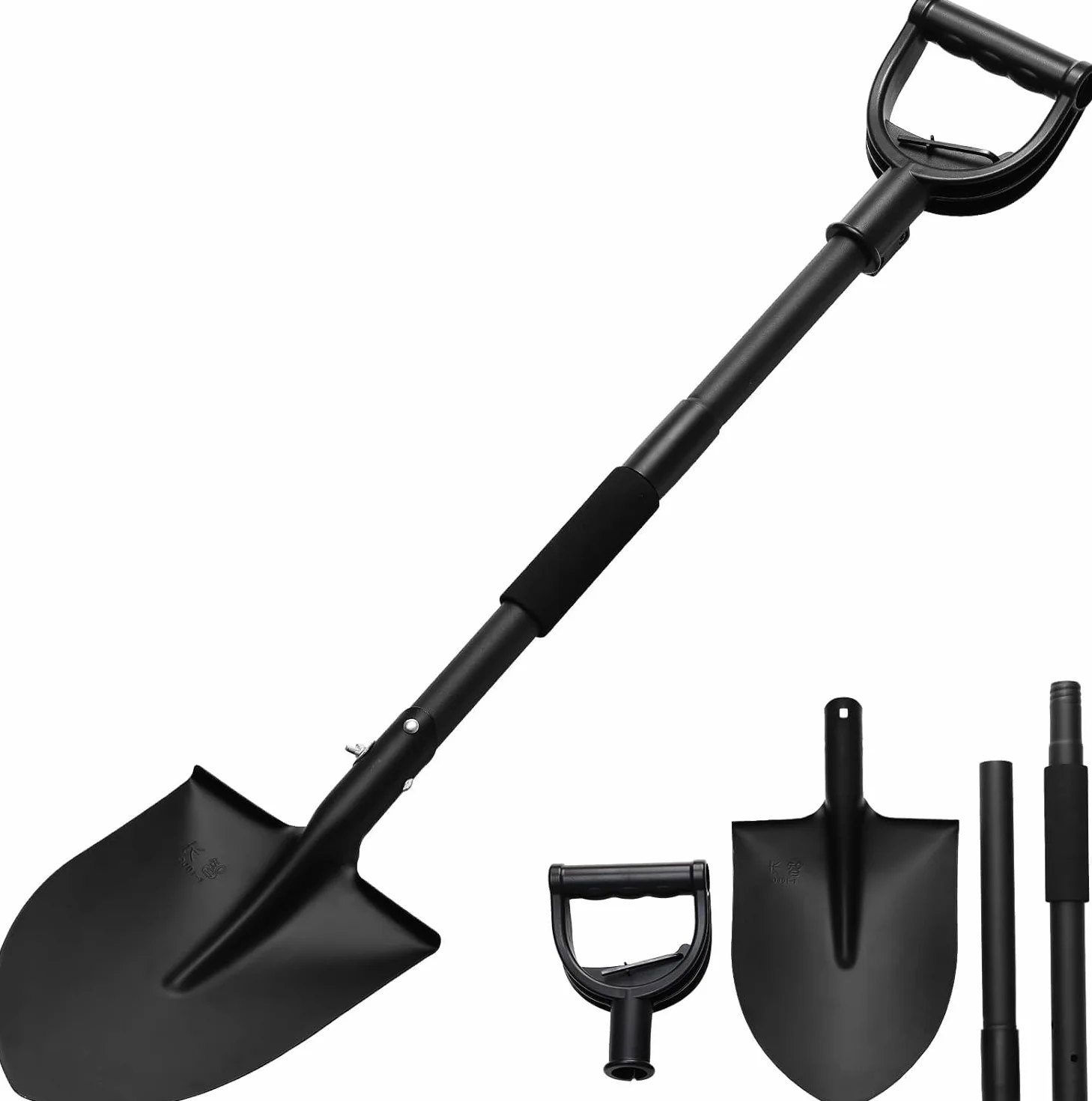 Vanga da giardino per duri, 104 cm, pale in acciaio, con manico curvo a forma di D, paletta per auto, adatta per scavi, campeggio e auto