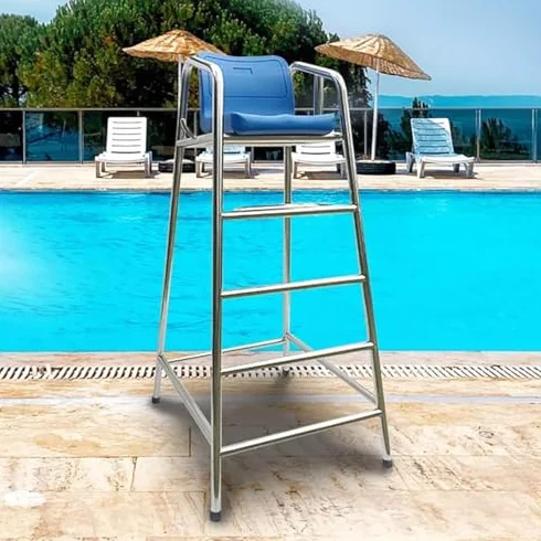 Sedia da osservazione per bagnini, sedia da spiaggia e piscina in acciaio inox con foro di fissaggio per ombrello,