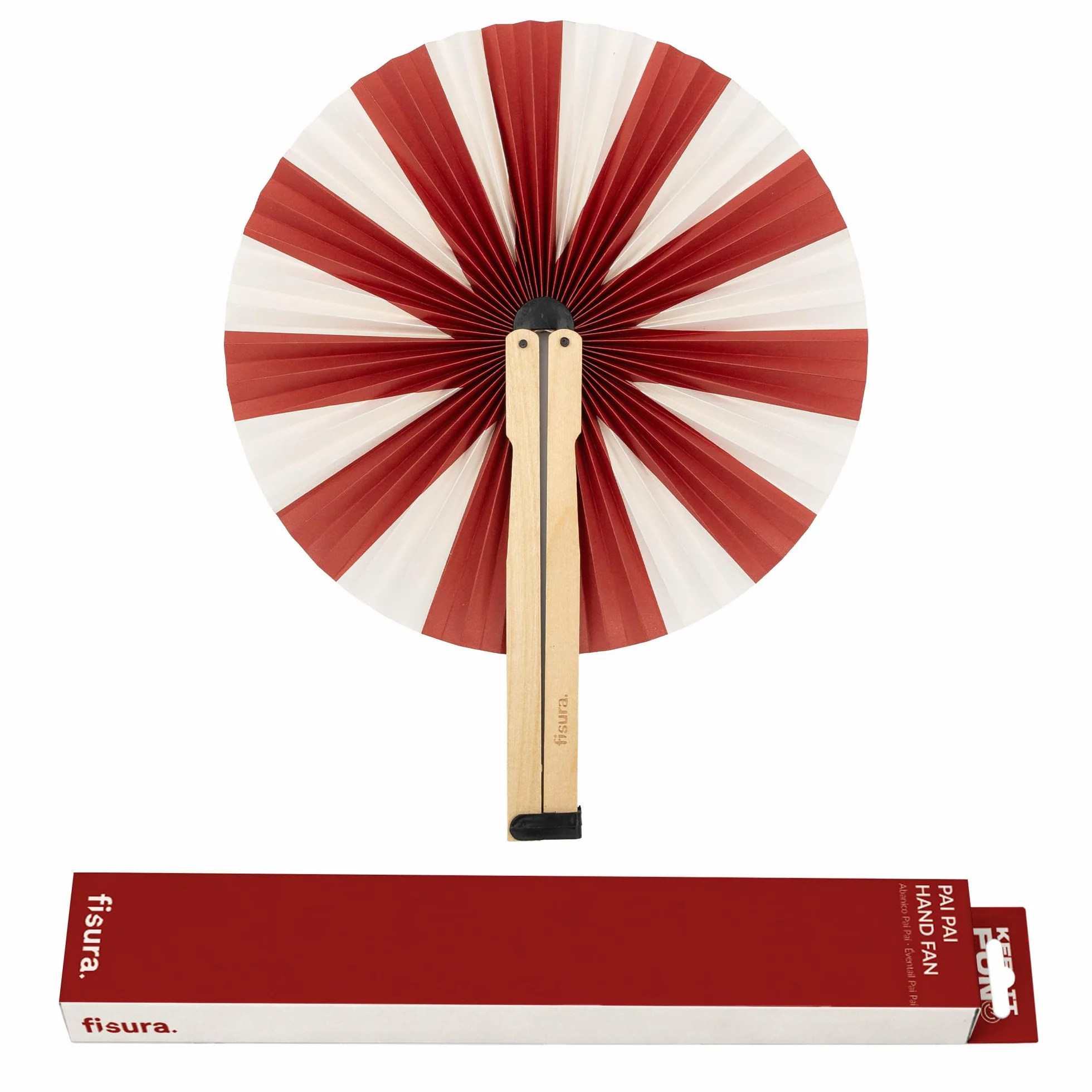 Fisura – Ventaglio pieghevole con righe rosse e bianche, ventaglio originale in carta, pai pai bianco e rosso, accessorio per matrimonio, dettaglio per invitati, idea regalo festa