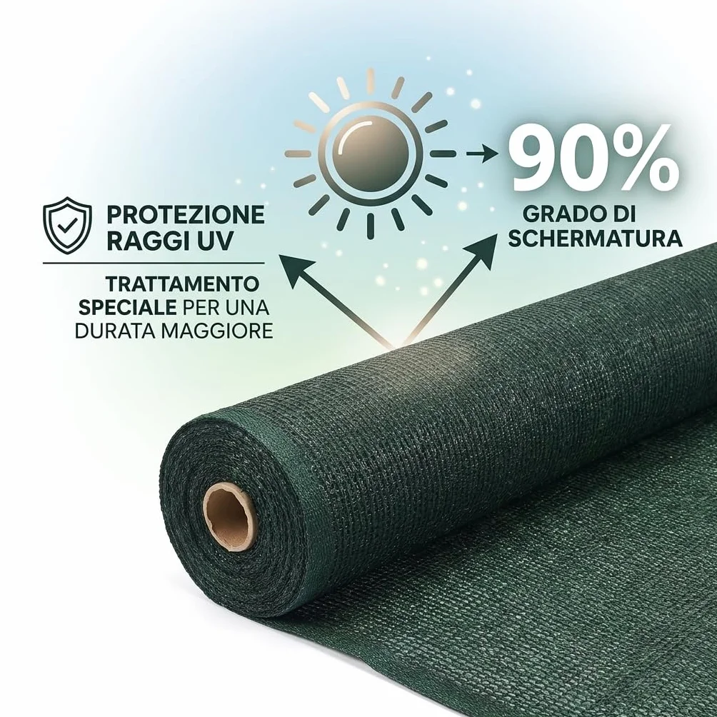 MAKA Rete Ombreggiante da Esterno, Telo Ombreggiante 90% Resistente ai Raggi UV, Rete Parasole Verde per Recinzione, Pergola, Serra, Giardino, Balcone, Piscina (2 x 5 metri)