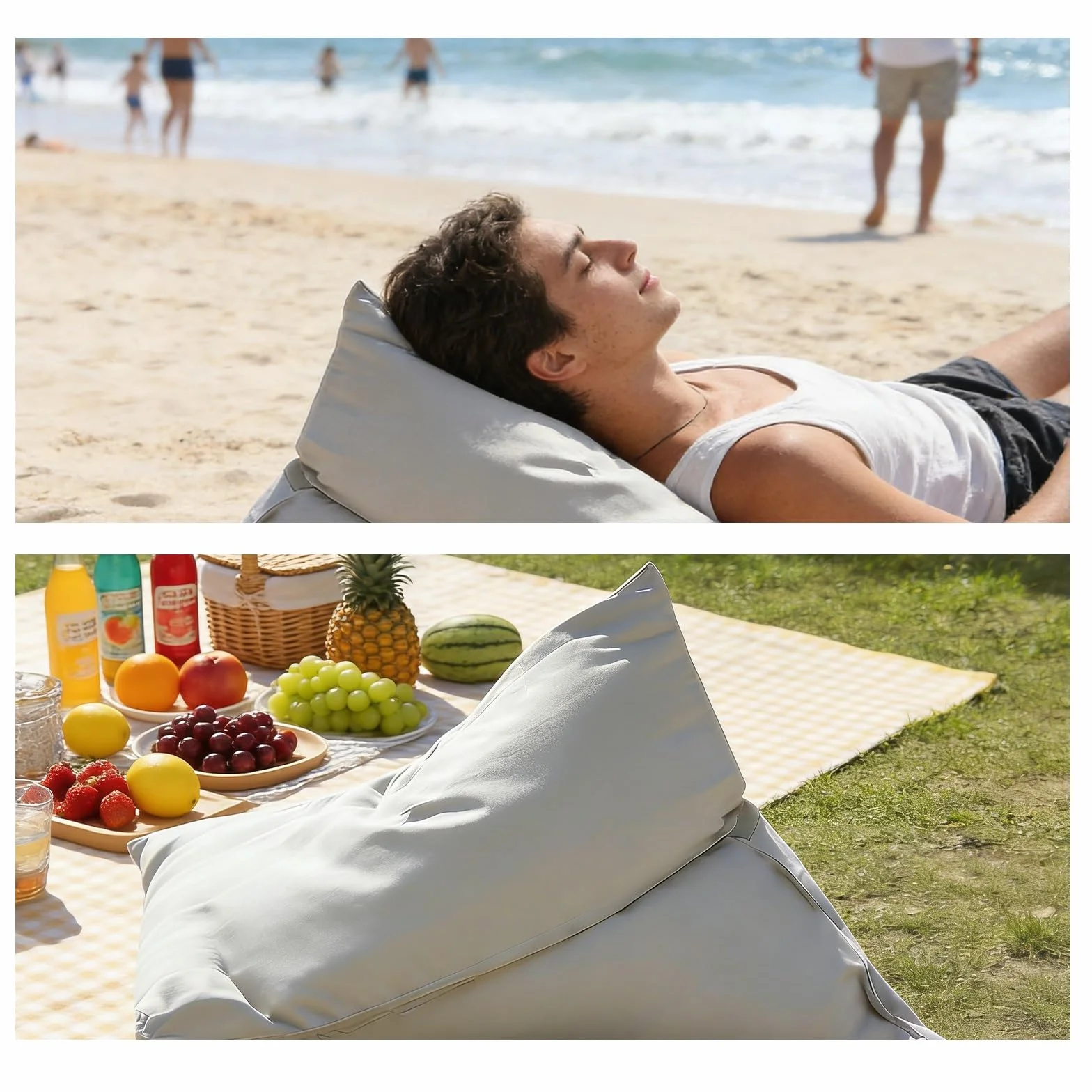 Outdoor Bean Bag (No Filler) Waterproof Beach Pillow Cover Mini Back Rest Bean Bag Cover for Camping Bag Multifunctional Storage Bag Bean Bag Beach Pillowsac Dual-Use(Orange)