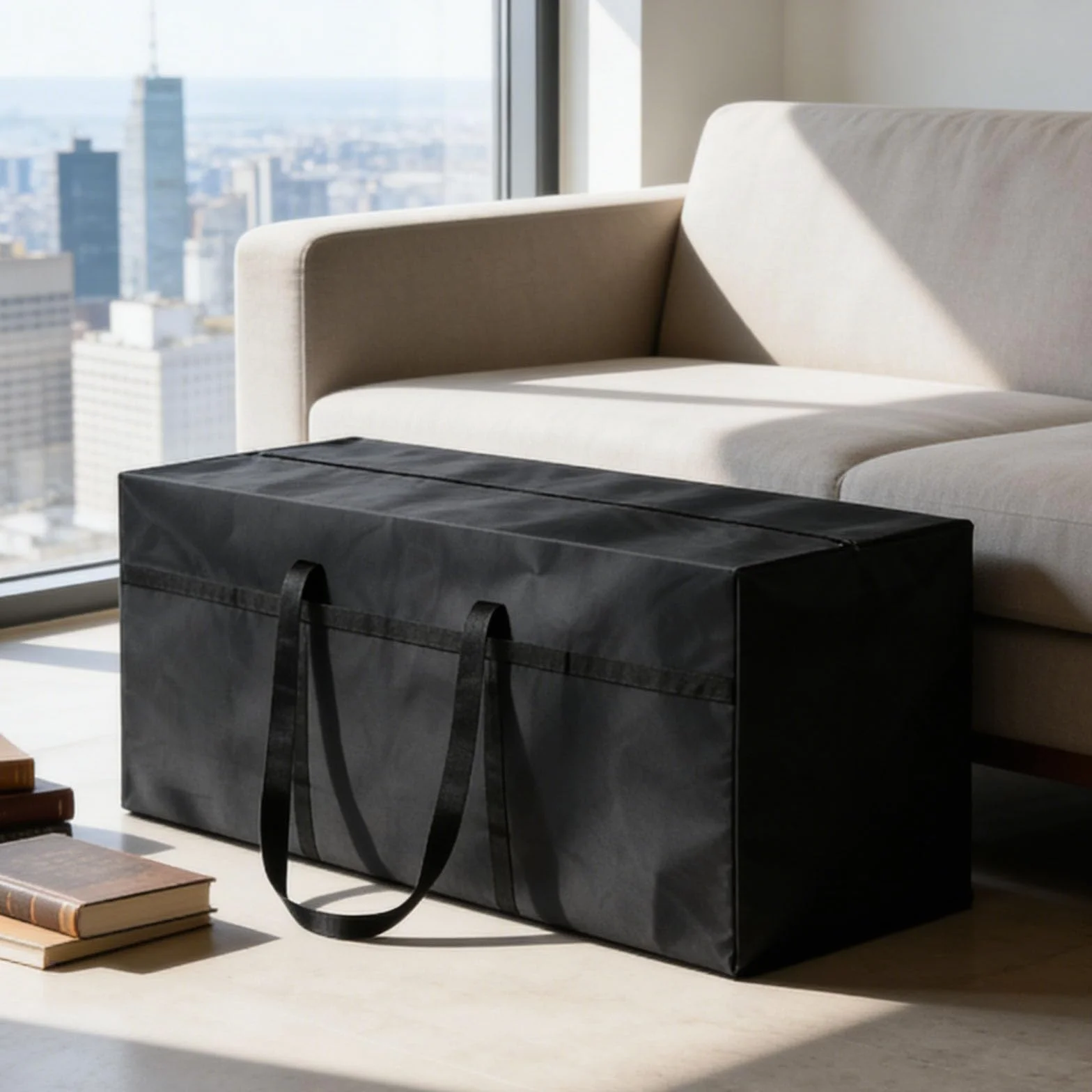 Borsa di Stoccaggio per Esterni, Borsa per Cuscini da Giardino con Cerniera e Maniglie per Biancheria da Letto Materassi Coperte Trapunte e Cuscini, 110x60x35 CM, Nero