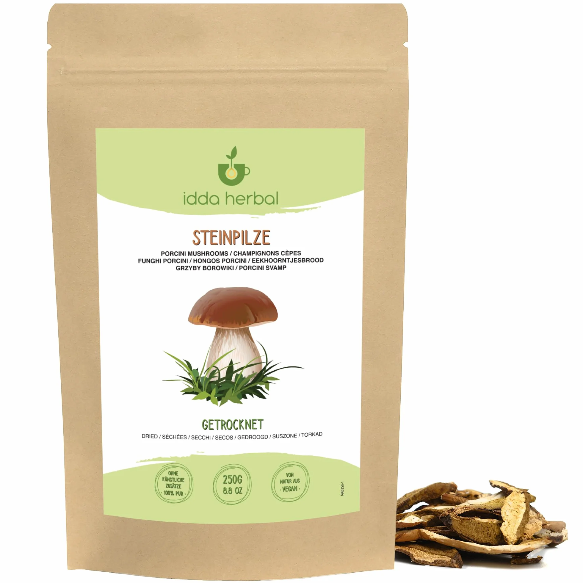IDDA Herbal Funghi Porcini Secchi 250g, Boletus Edilus, Funghi Porcini Secchi per Cucinare