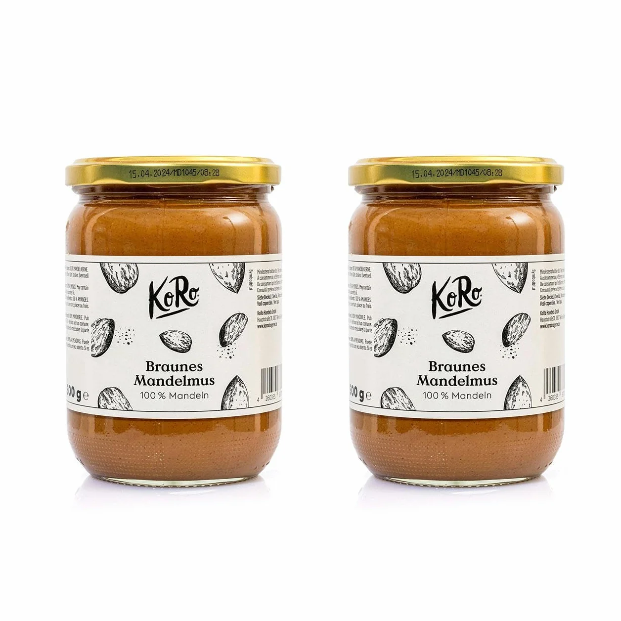 KoRo - Crema scura di mandorle 2 x 500 g - 100% mandorle senza zucchero o sale aggiunto e senza additivi