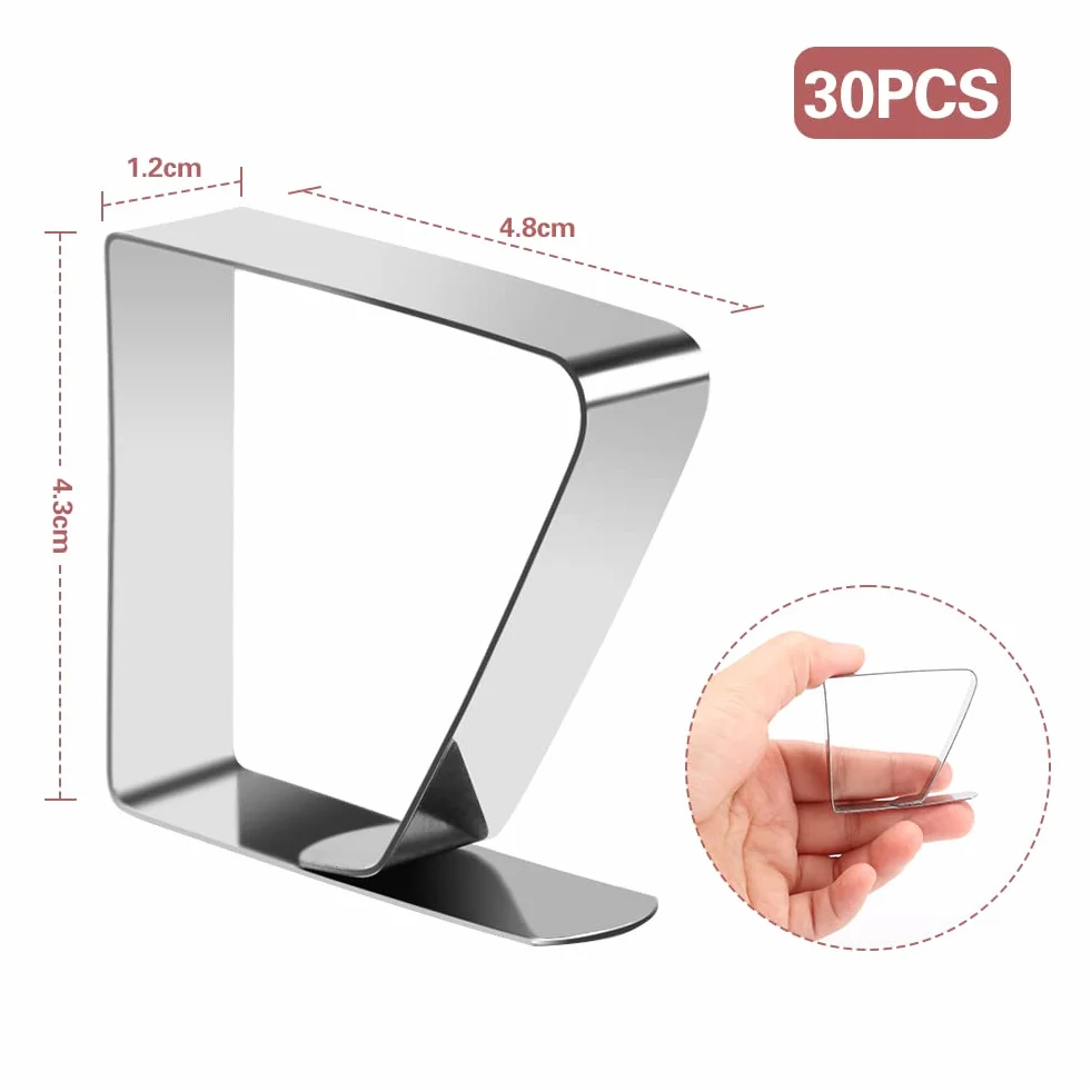 Gohytal Ferma Tovaglia da Tavola, 30 Pezzi Fermatovaglia in Acciaio Inox Ferma Tavoli Spessi per Morsetto per Casa Outdoor Picnic Feste e Matrimoni Ristorante Giardino (Argento)