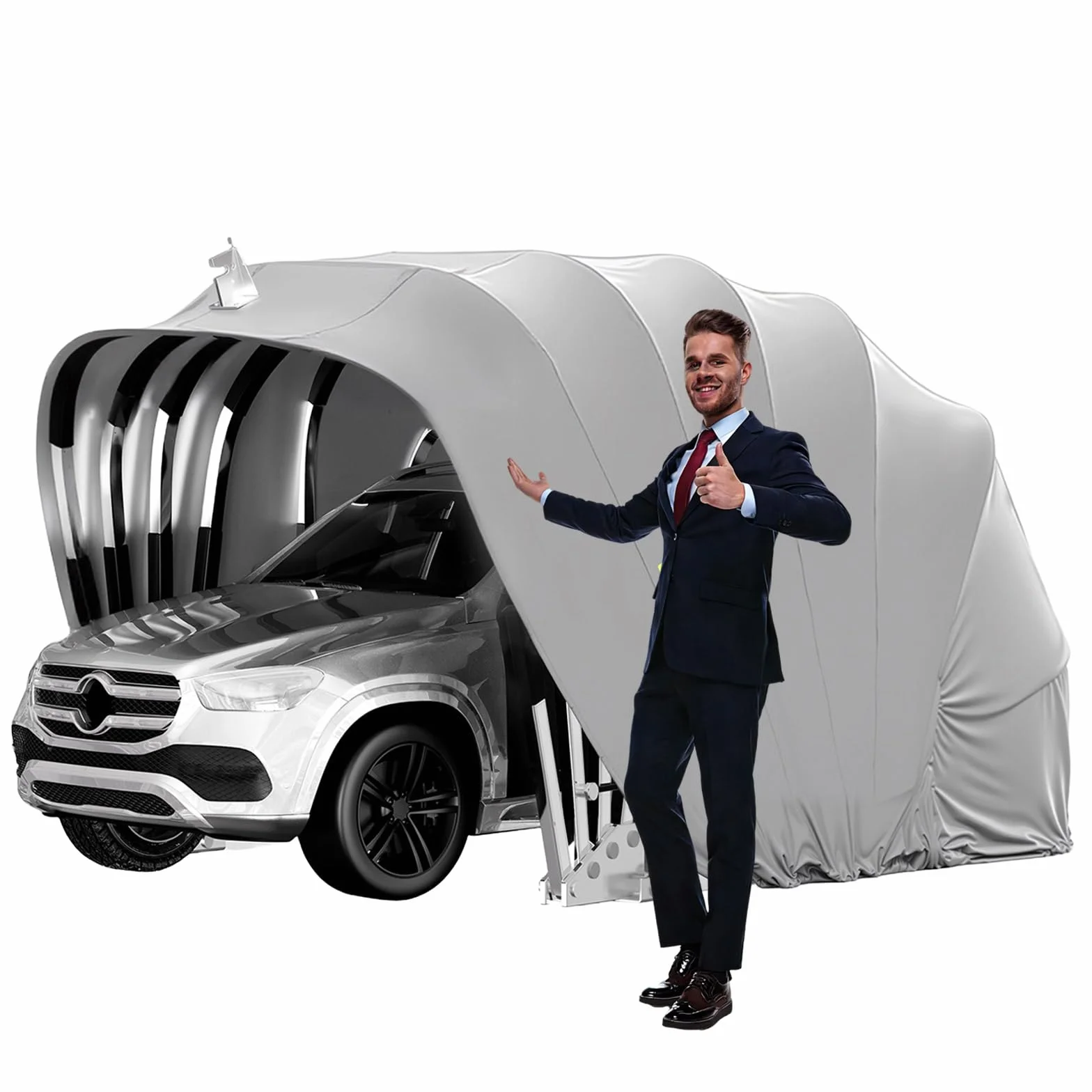 Tettoia per Auto in Acciaio Inossidabile Pesante, Tenda da Sole Retrattile per Auto con Serratura, Riparo Pieghevole Semiautomatico Resistente, Tettoia per Resistente Intemperie