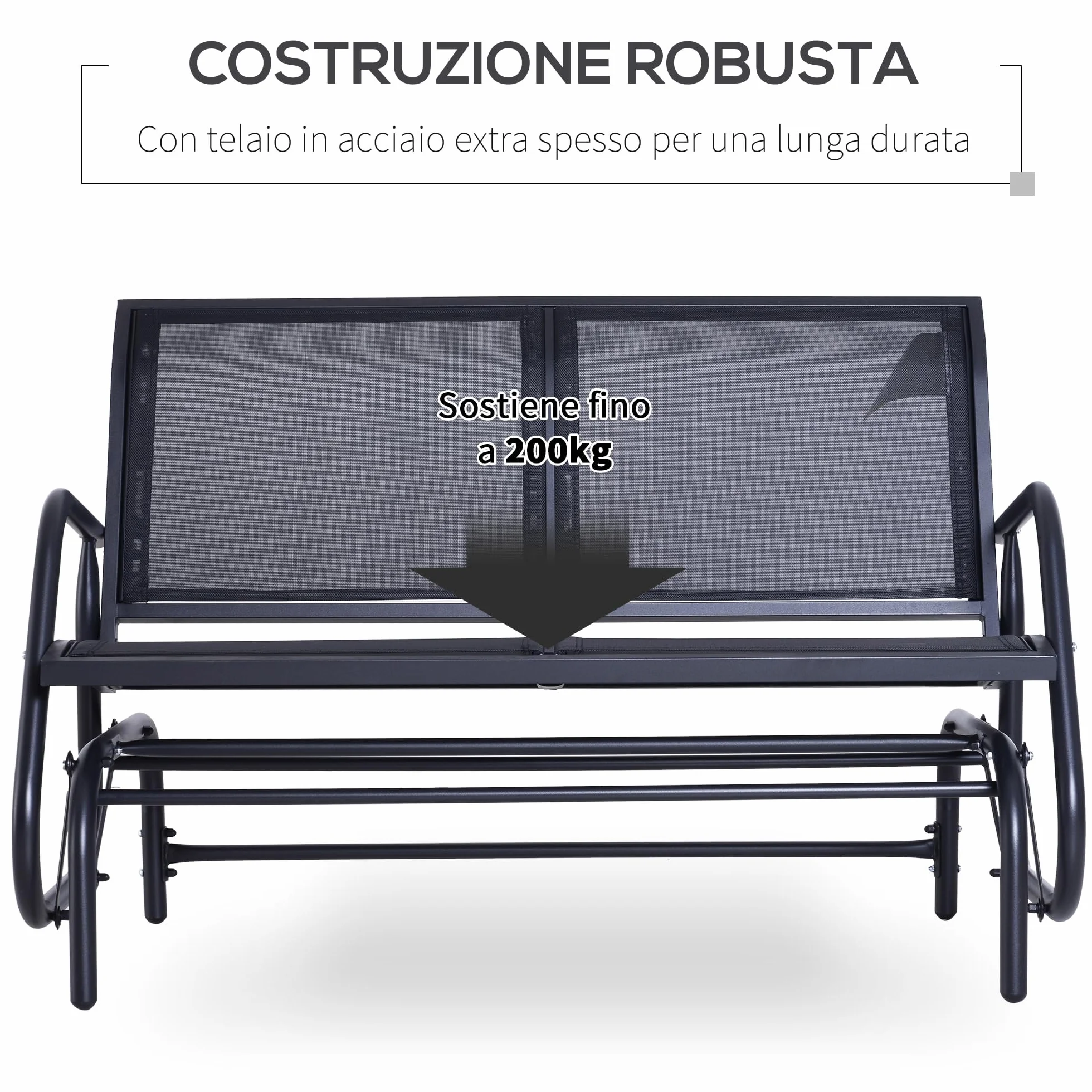 Outsunny Panchina a Dondolo da Giardino a 2 Posti in Metallo e Tessuto a Rete Traspirante, 120x70x85cm, Nero