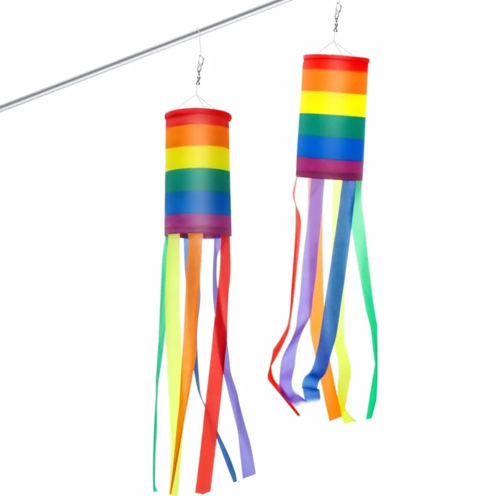 Voarge 2 sacchi a vento arcobaleno per esterni, 100 x 10 cm, antivento e impermeabile, può essere utilizzato come decorazione da giardino, balcone o esterno