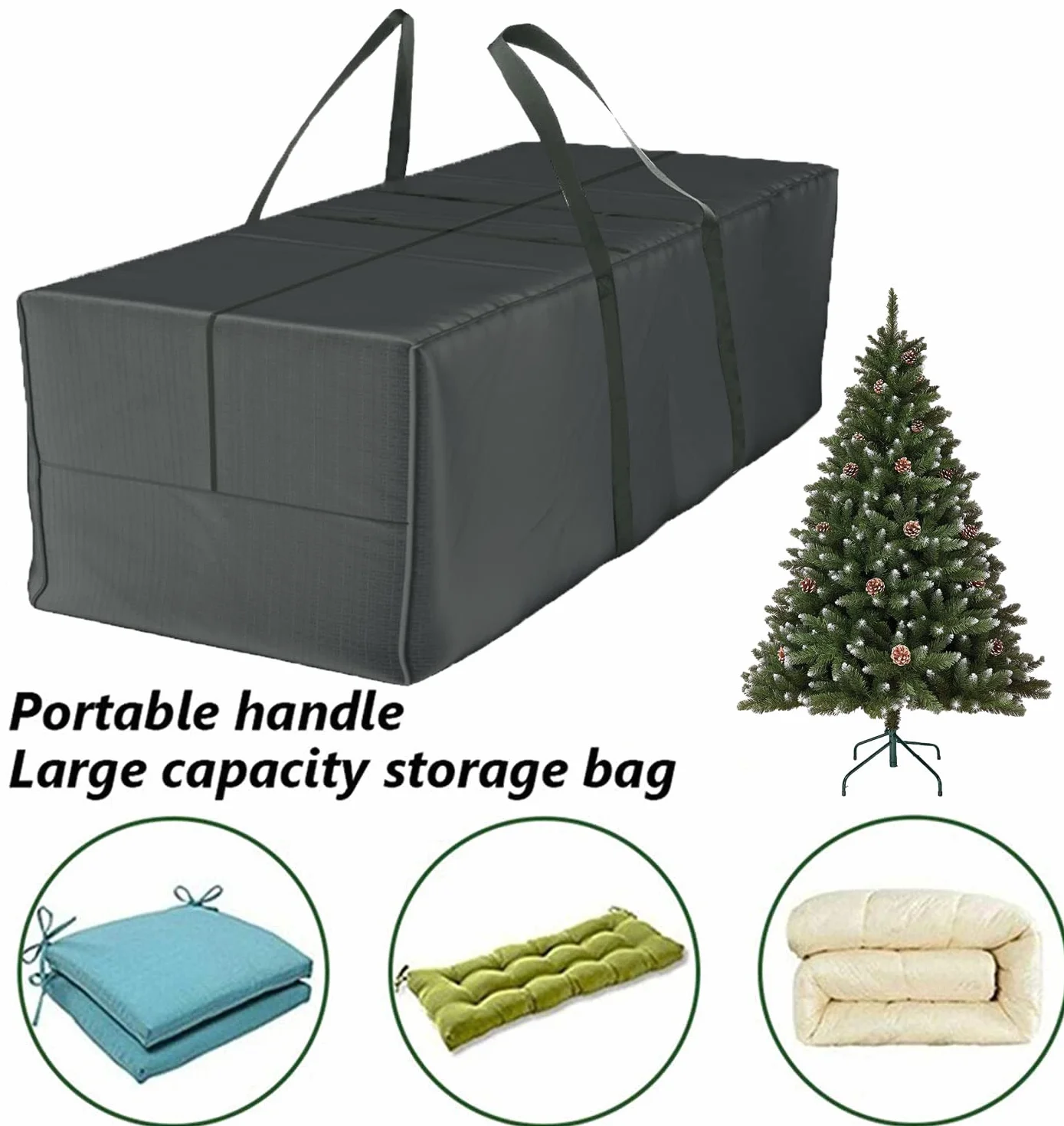 Borsa portaoggetti per cuscini da giardino impermeabile, impermeabile alla polvere, anti-UV, resistente tessuto Oxford 600D, custodia per albero di Natale, XXL, 175 x 80 x 60 cm