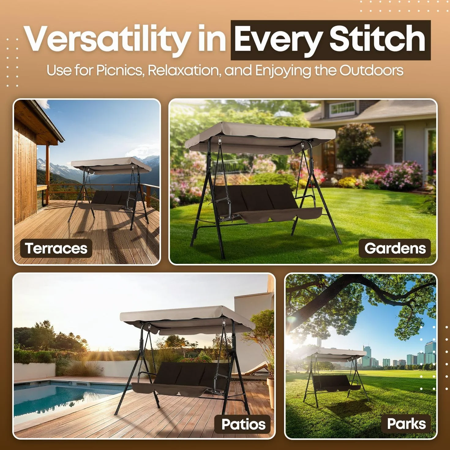 Flexzion Flexzion - Copertura per dondolo (beige), 190,5 x 132,1 cm, in poliestere, di lusso, di ricambio, protezione dai raggi UV, impermeabile, decorazione per esterni, giardino, patio, cortile,