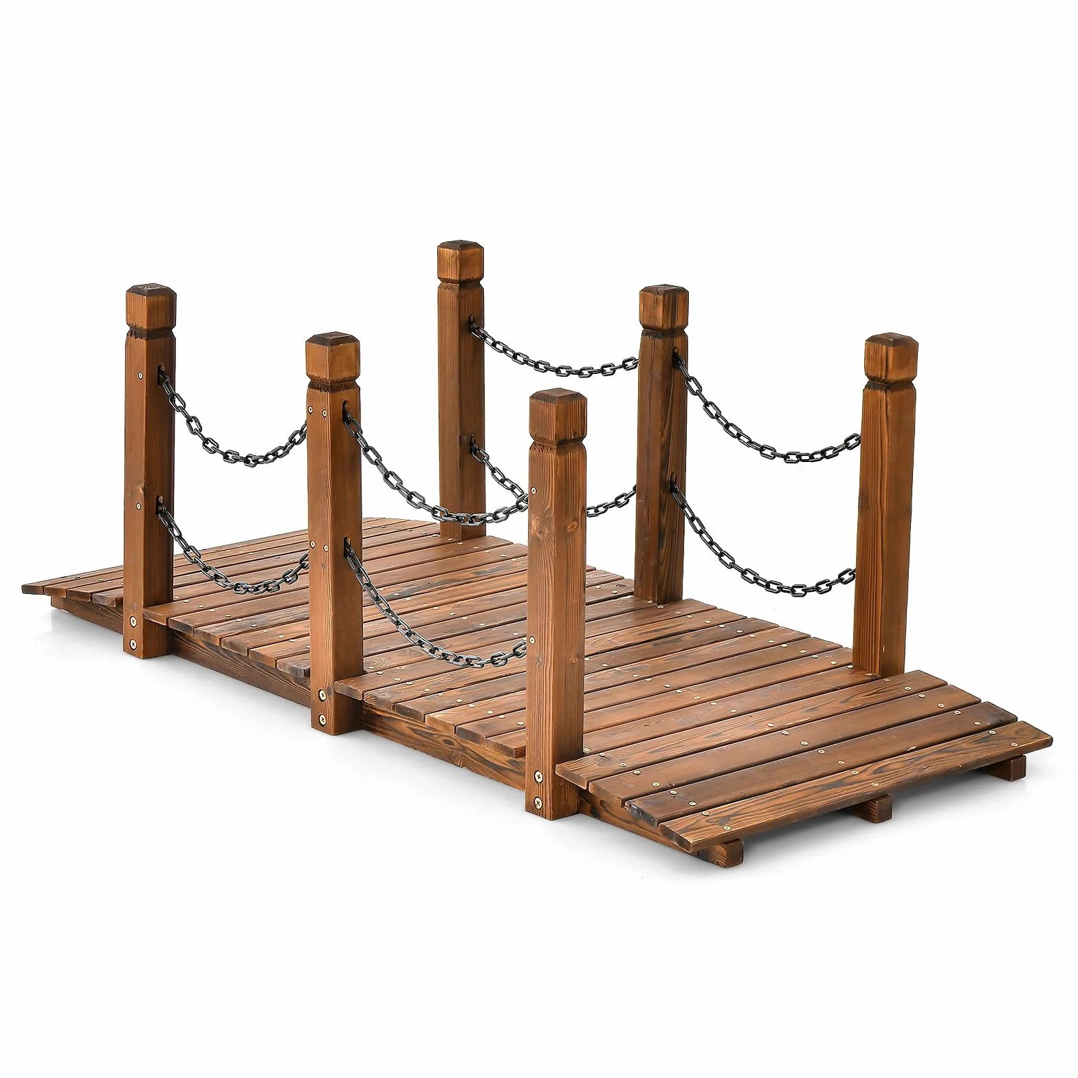 COSTWAY Ponte da Giardino in Legno, Ponte Decorativo con Finitura Tinta e Catena di Sicurezza, Ponte ad Arco in Legno per Giardino, Patio, Cortile e Fattoria, Carico 80 kg