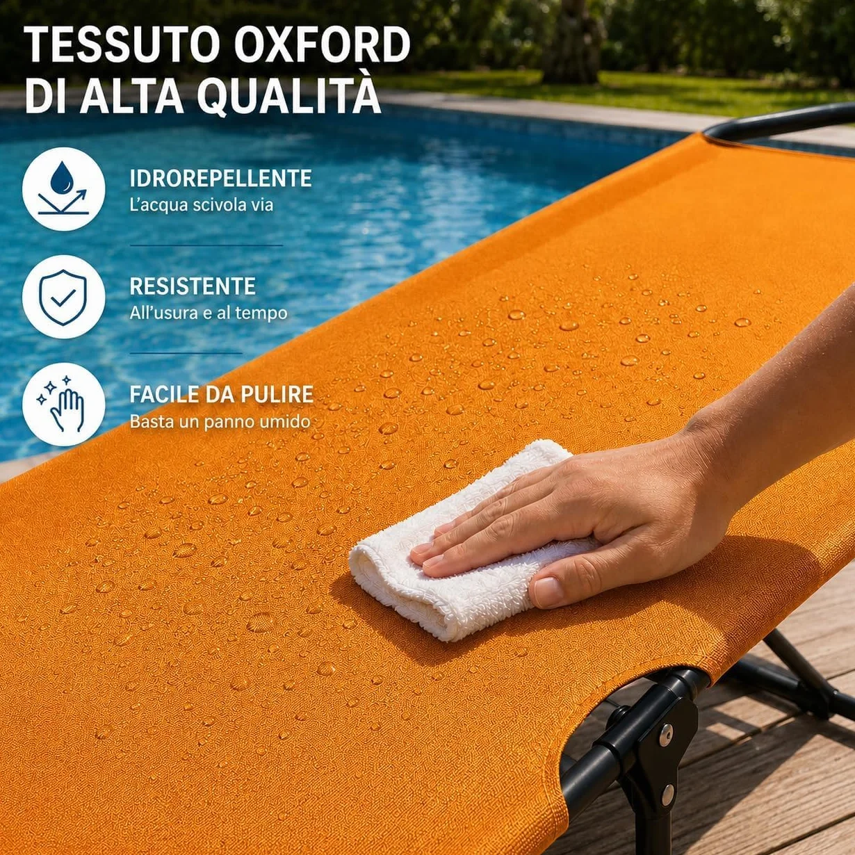 Lettino Prendisole BIANCO (187 x 62,5 x 24 cm) - NESSUN MONTAGGIO - ANTIRUGGINE - CON TETTUCCIO REMOVIBILE - Tessuto Oxford Traspirante e Antistrappo - Schienale Regolabile Su 4 Livelli