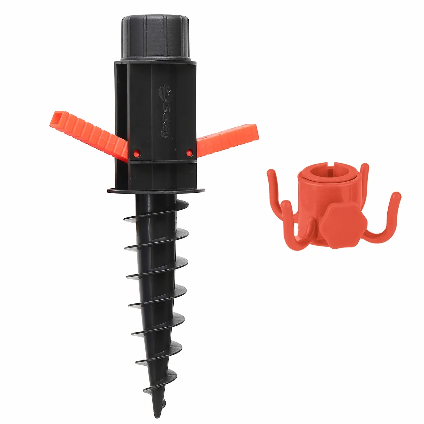 Sekey Base per Ombrellone – Picchetto per Ombrellone da Spiaggia con Trivella e Gancio, Supporto per Ombrellone per Aste da 22-32 mm, per Sabbia e Terra, Nero