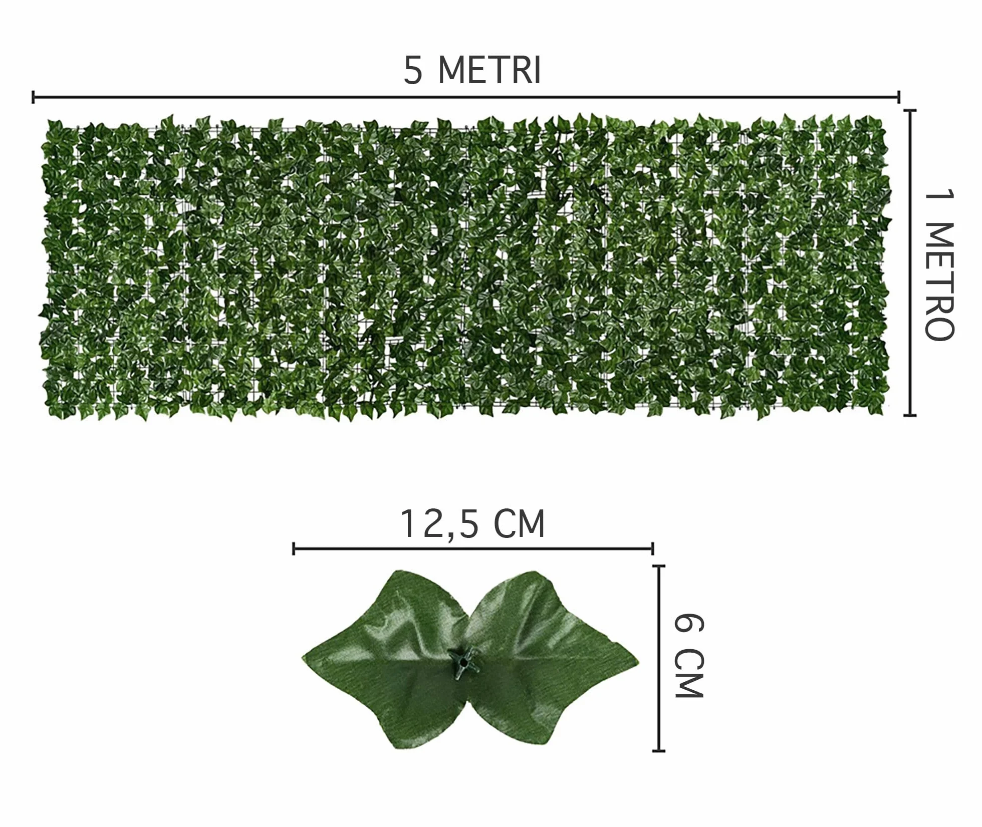 IlGruppone Siepe Artificiale Edera Finta Sempreverde Sintetica Anticaduta Frangivista Frangivento Ringhiera Terrazzo Balcone Giardino Diverse Misure - Verde - 1x5Mt