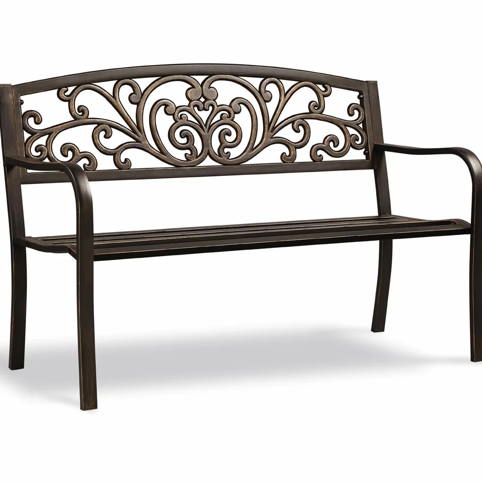Yaheetech Panca da Giardino Panchina per Esterno in Metallo Vintage con Schienale Decorato per 2-3 Persone 127 x 63 x 86,5 cm Bronzo