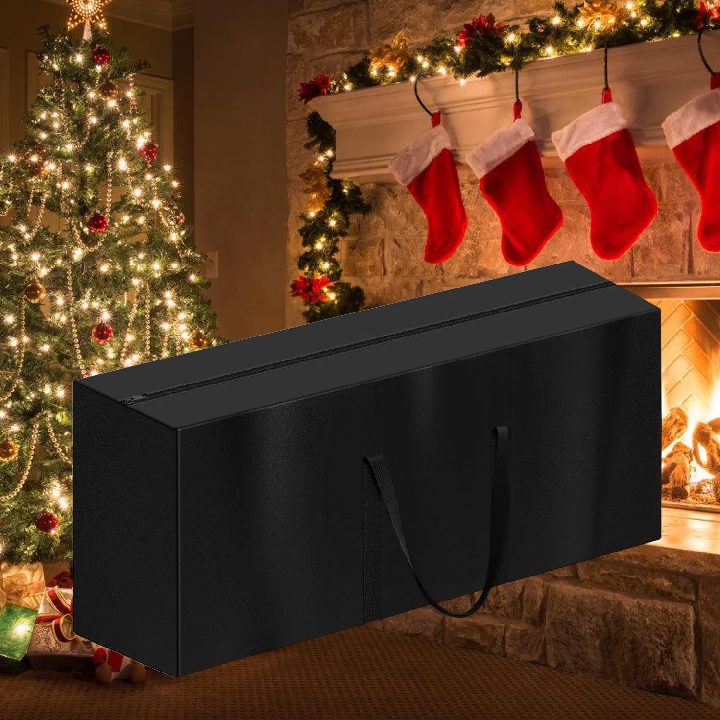 Nizirioo Custodia impermeabile resistente agli strappi: custodia protettiva resistente ai raggi UV con chiusura lampo, copertura per albero di Natale, 173 x 76 x 51 cm, colore nero