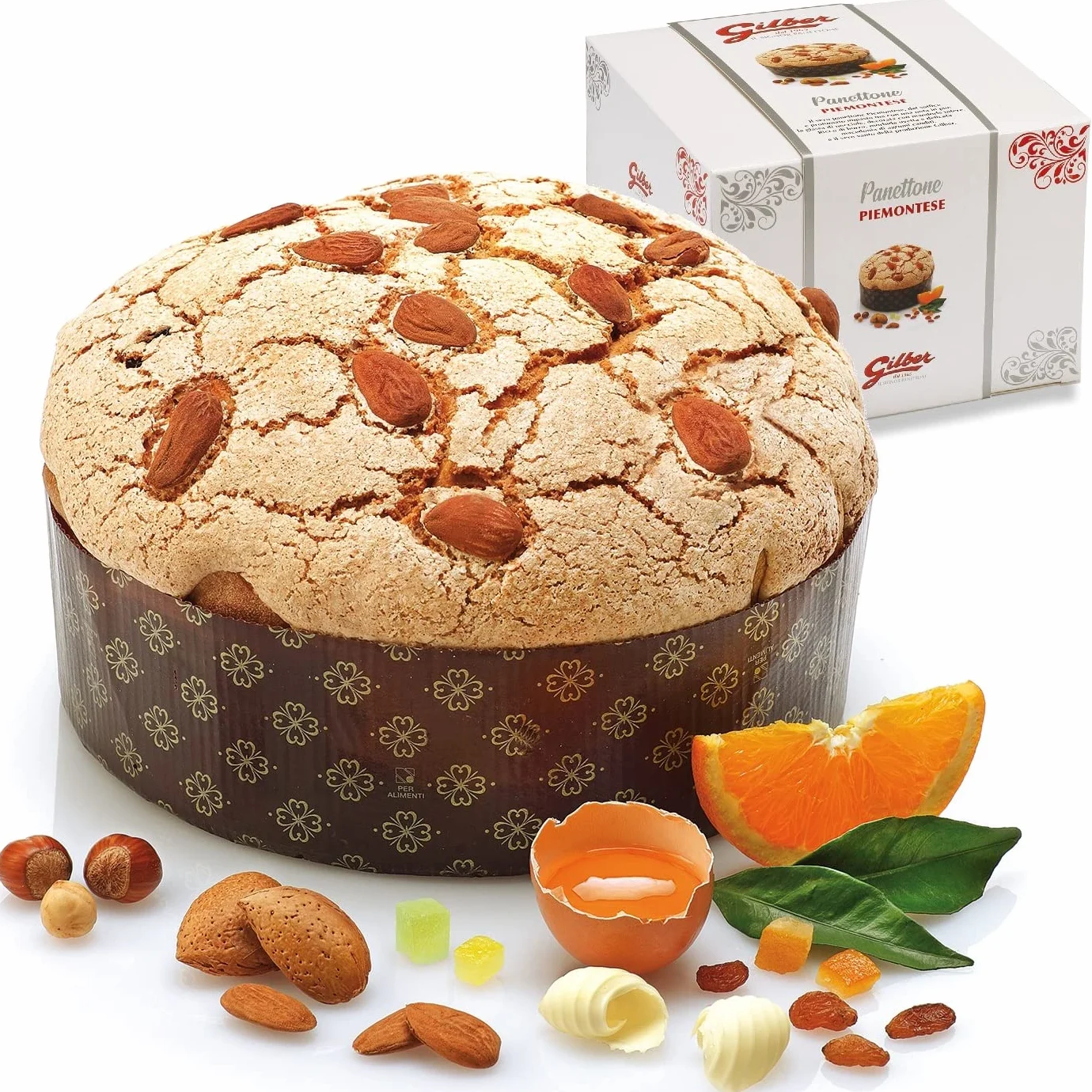 GILBER, Panettone Classico Piemontese, Basso con Uvetta e Canditi e Glassa, 1kg, ricetta Tradizionale, Made in Italy, Confezione Regalo Astuccio in Cartone, panettoni artigianali Torino