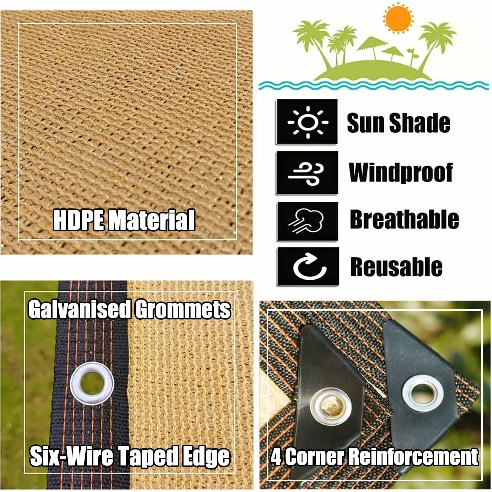 Beige 90% Rete Telo Ombra, 2x2m 3x4m 4x6m 5x5m 6x12m 7x8m 9x10m Panno Ombreggiante Resistente Ai Raggi UV Vela Ombreggiante, Tenda Da Sole Privacy Con Occhielli (Size : 2x3m(6.6x10ft))