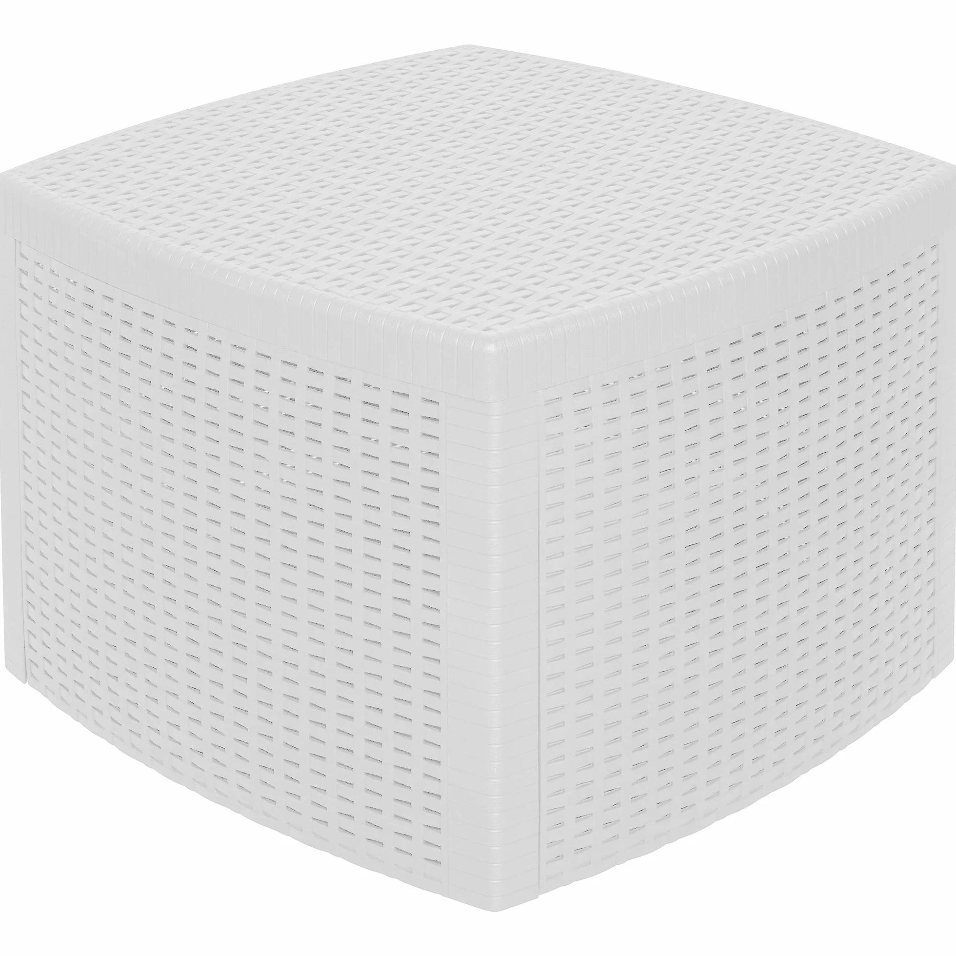 Dmora - Tavolino da Esterno Faenza, Tavolino Contenitore, Tavolo Basso Effetto Rattan, 100% Made in Italy, Cm 53x53h40, Bianco