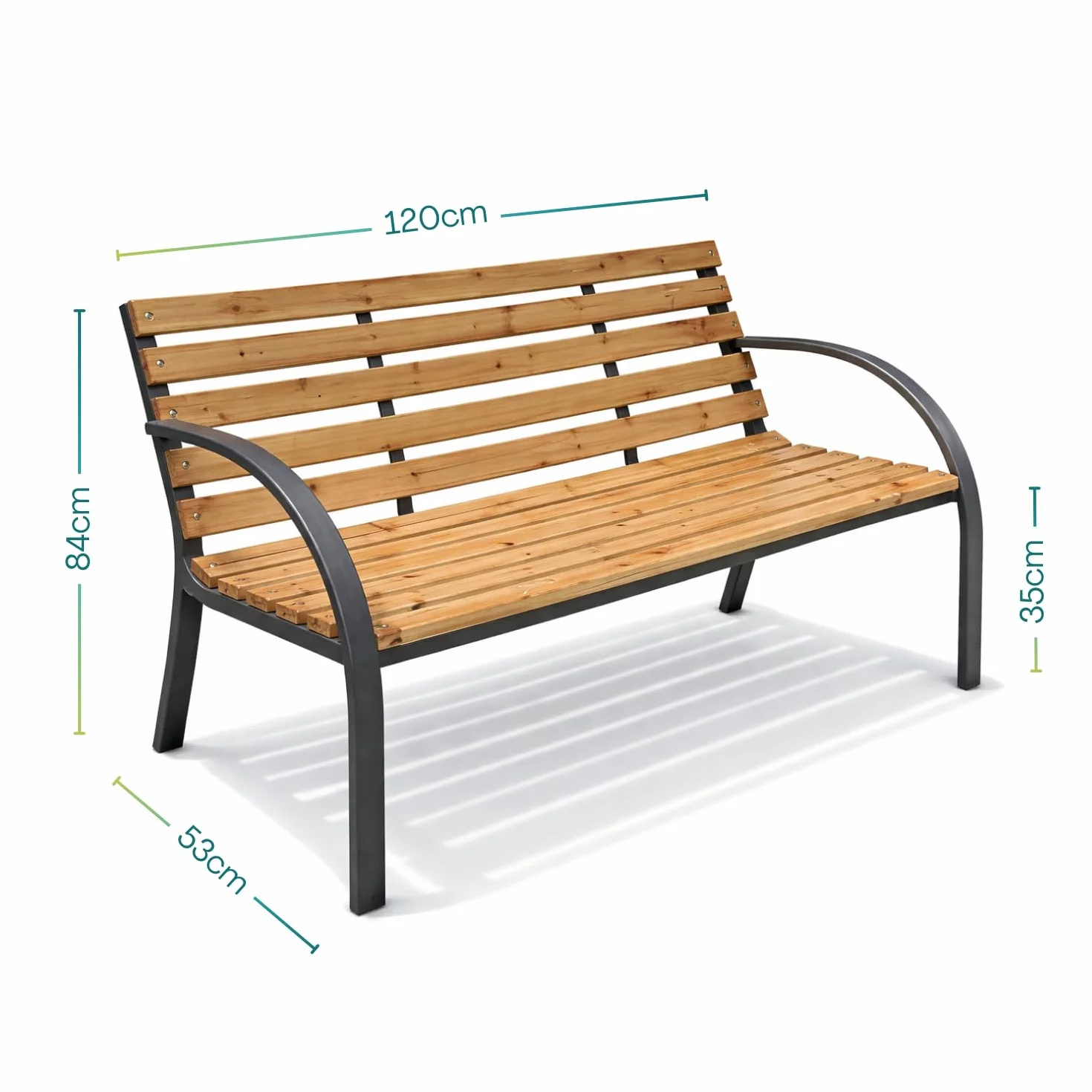 PALUPLUS Panchina da Giardino in Legno di Abete, Misura 120x53x84 cm, Panca da esterno a 2 posti con struttura e braccioli in acciaio e 12 doghe, Portata Massima 200 kg -9451C -11,5