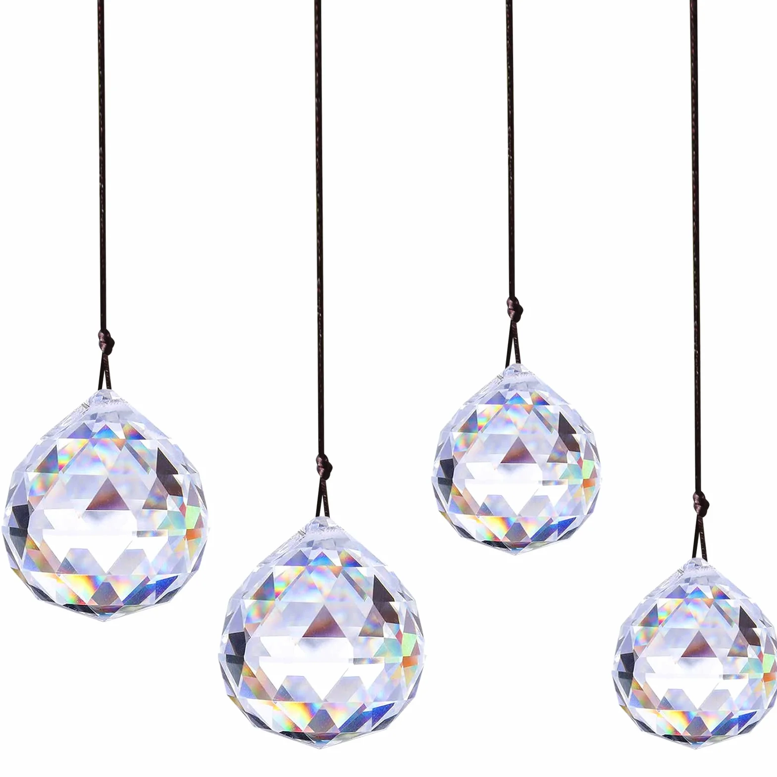 4 Pezzi Acchiappa-Sole in Cristallo, Sfera di Vetro, Prisma Trasparente, Crystal da Appendere, Sfaccettato