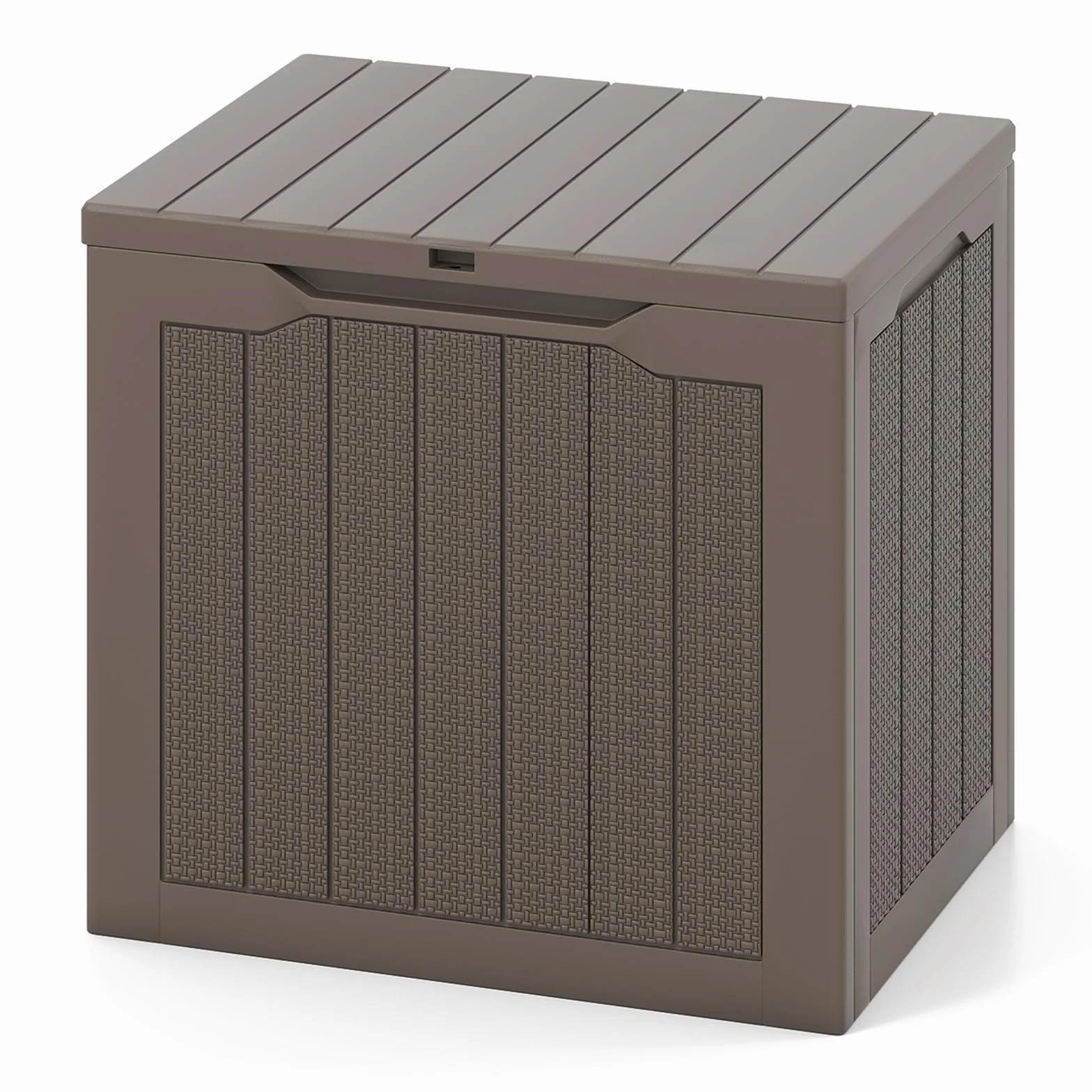 GIANTEX Contenitore per esterni, 96 l, grande scatola da giardino resistente alle intemperie, con coperchio bloccabile e trama intrecciata in rattan, organizer per attrezzi da piscina e giardino