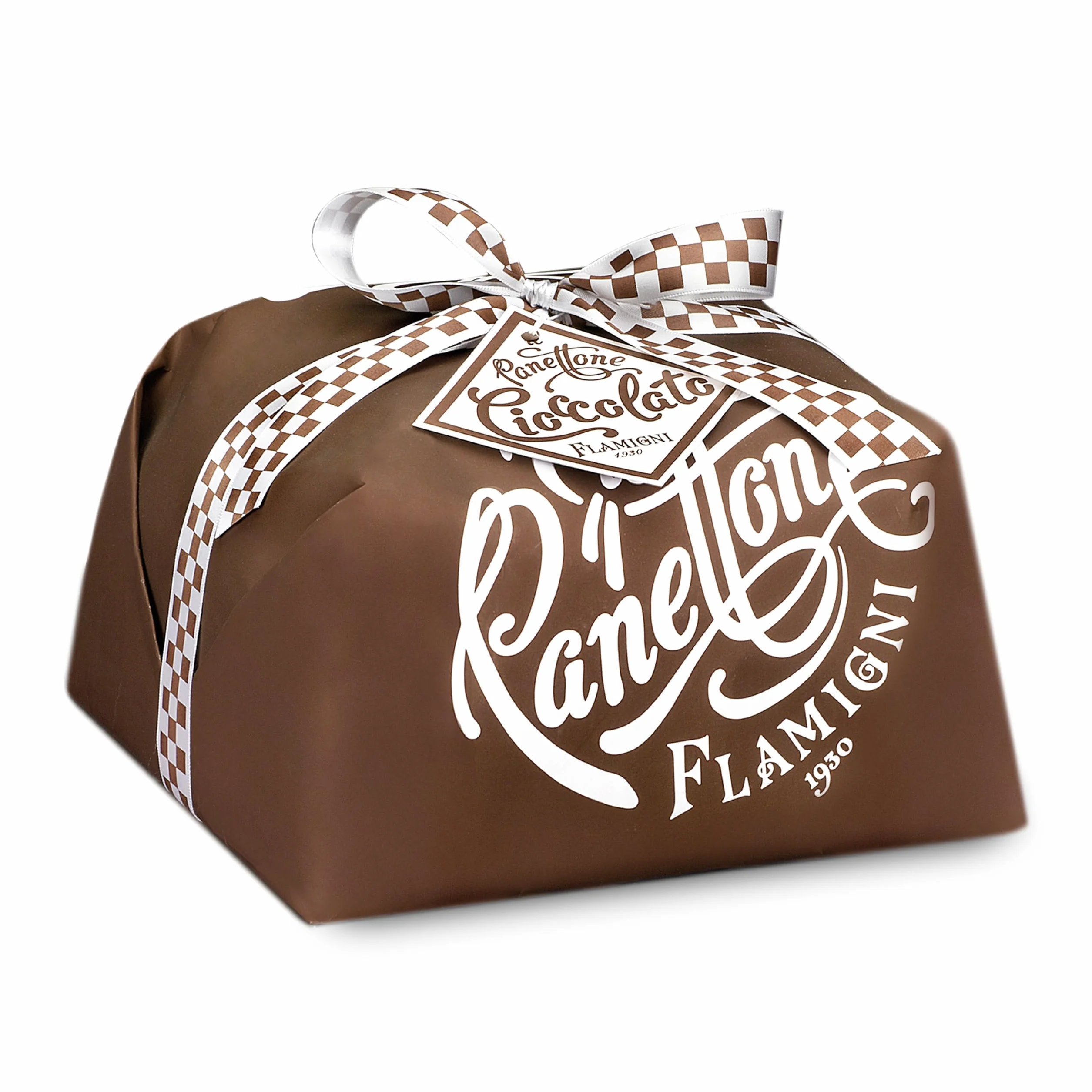 FLAMIGNI, Panettone Artigianale con Gocce di Cioccolato Fondente, Glassato con Nocciole e Mandorle, Senza Uvetta e Canditi, Confezione Incartata a Mano Ideale come Regalo di Natale, 1kg