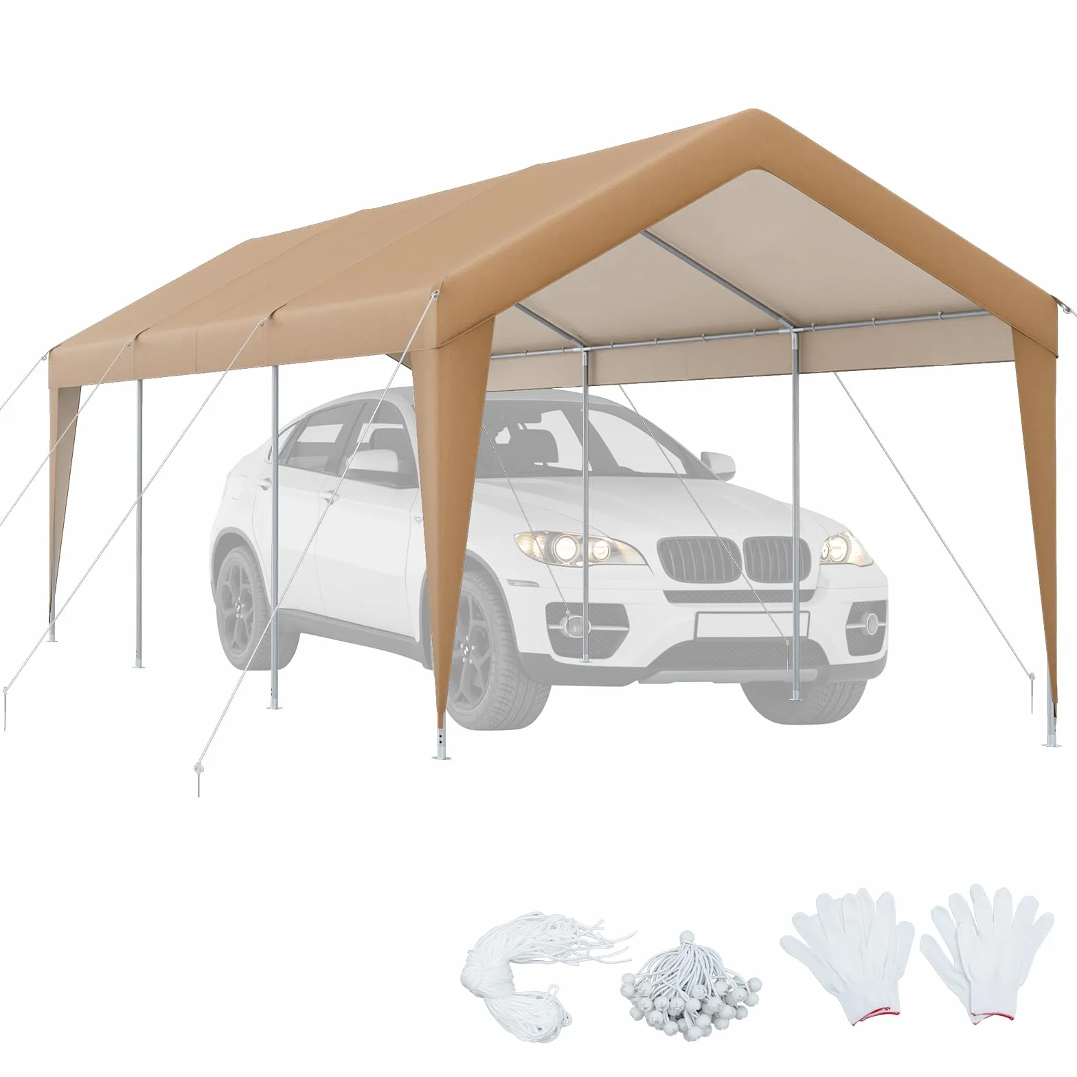 COSTWAY Gazebo Tenda per Posto Auto da Esterno, Tendone Garage per Auto, Carport Tenda Impermeabile in Metallo, 301 x 600 x 285 cm