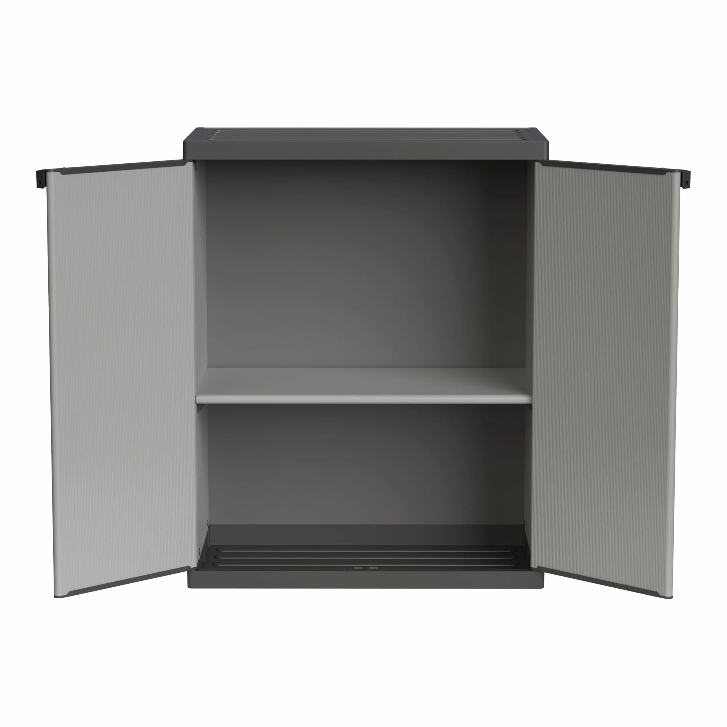 Adventa: Armadietto in resina di PVC e PP, 2 Ante, 1 Ripiano, Facile da Montare, Modular System, Resistente, Adatto ad ambienti Interni ed Esterni, 68L x 40P x 85H cm, Grigio e Nero