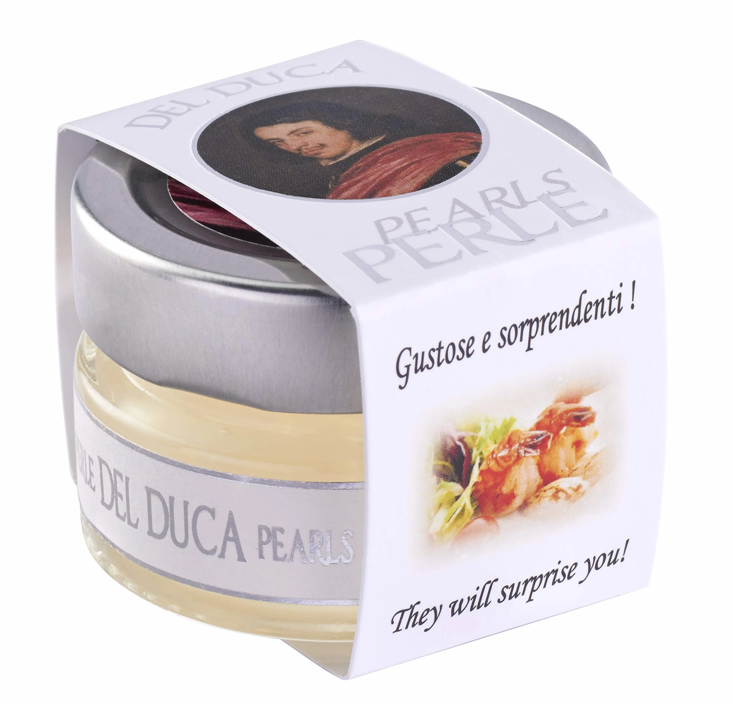 Perle gastronomiche bianche del Duca (con condimento bianco prodotto con aceto di vino bianco e mosto d'uva da uve bianche)