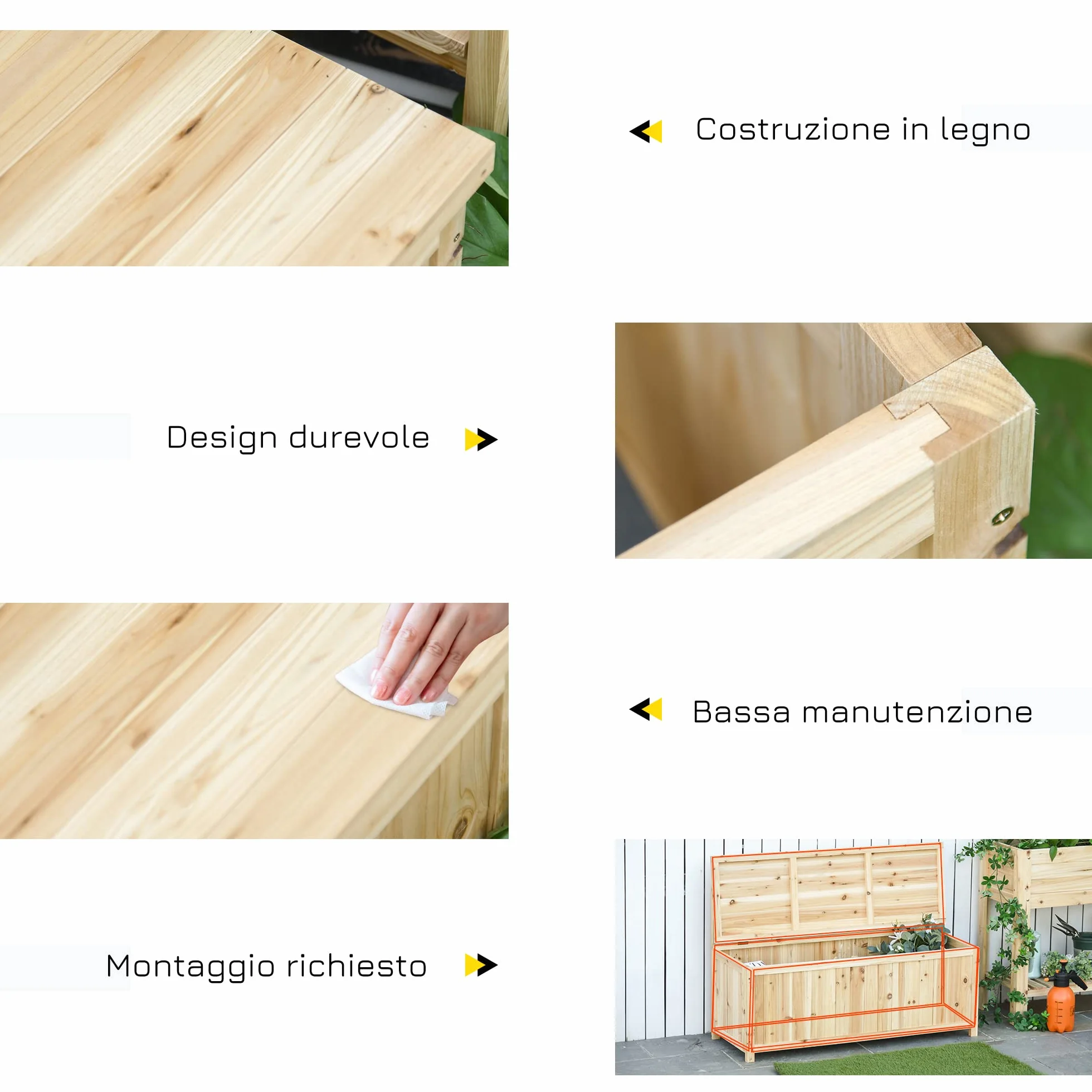 Outsunny Panca Contenitore da Esterno in Legno di Abete Naturale con Schienale per Giardino e Terrazza, 115x45x75cm
