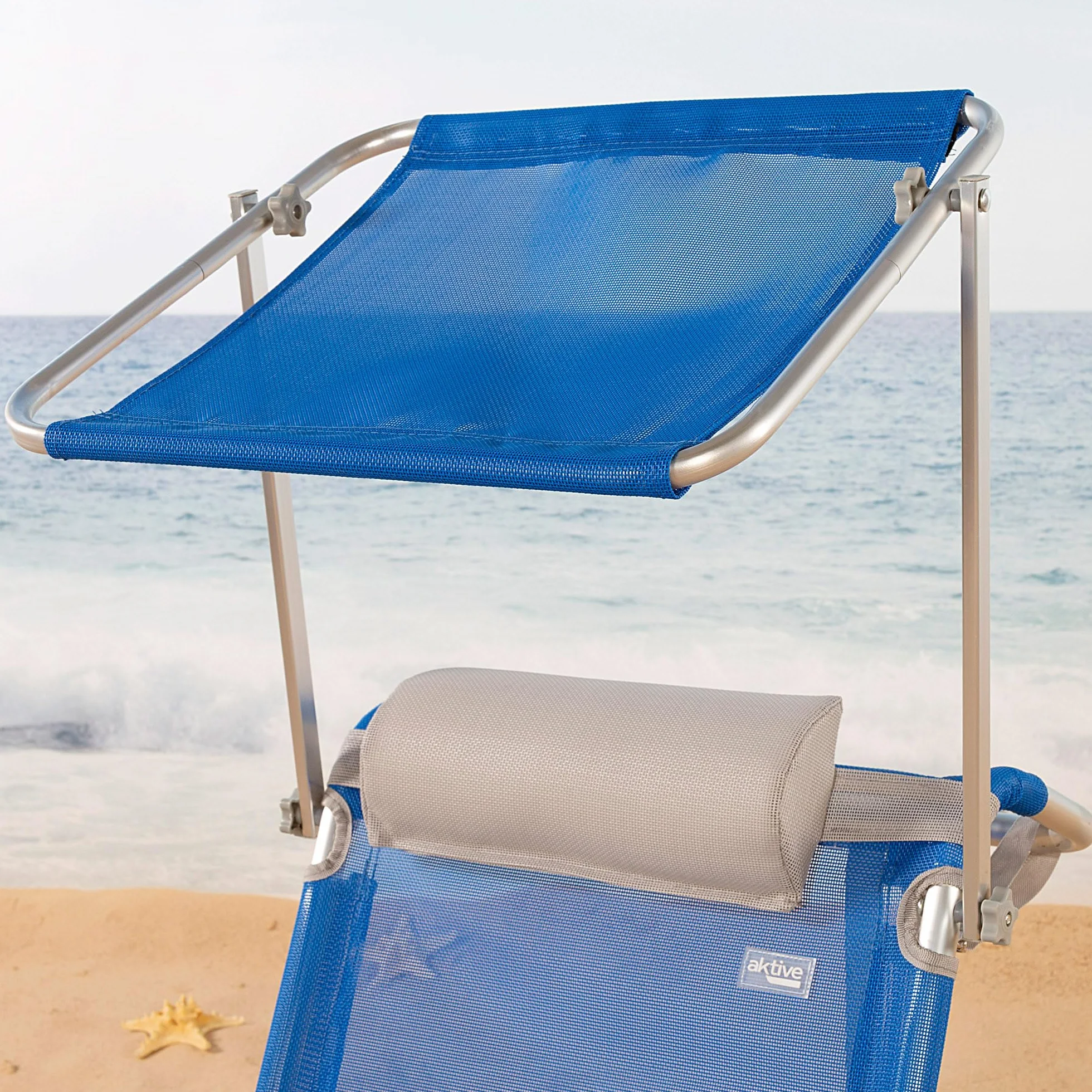 AKTIVE Set di 2 sedie da spiaggia pieghevoli con ombrellone, Antiribaltamento e reclinabili, 4 posizioni, Cuscino,