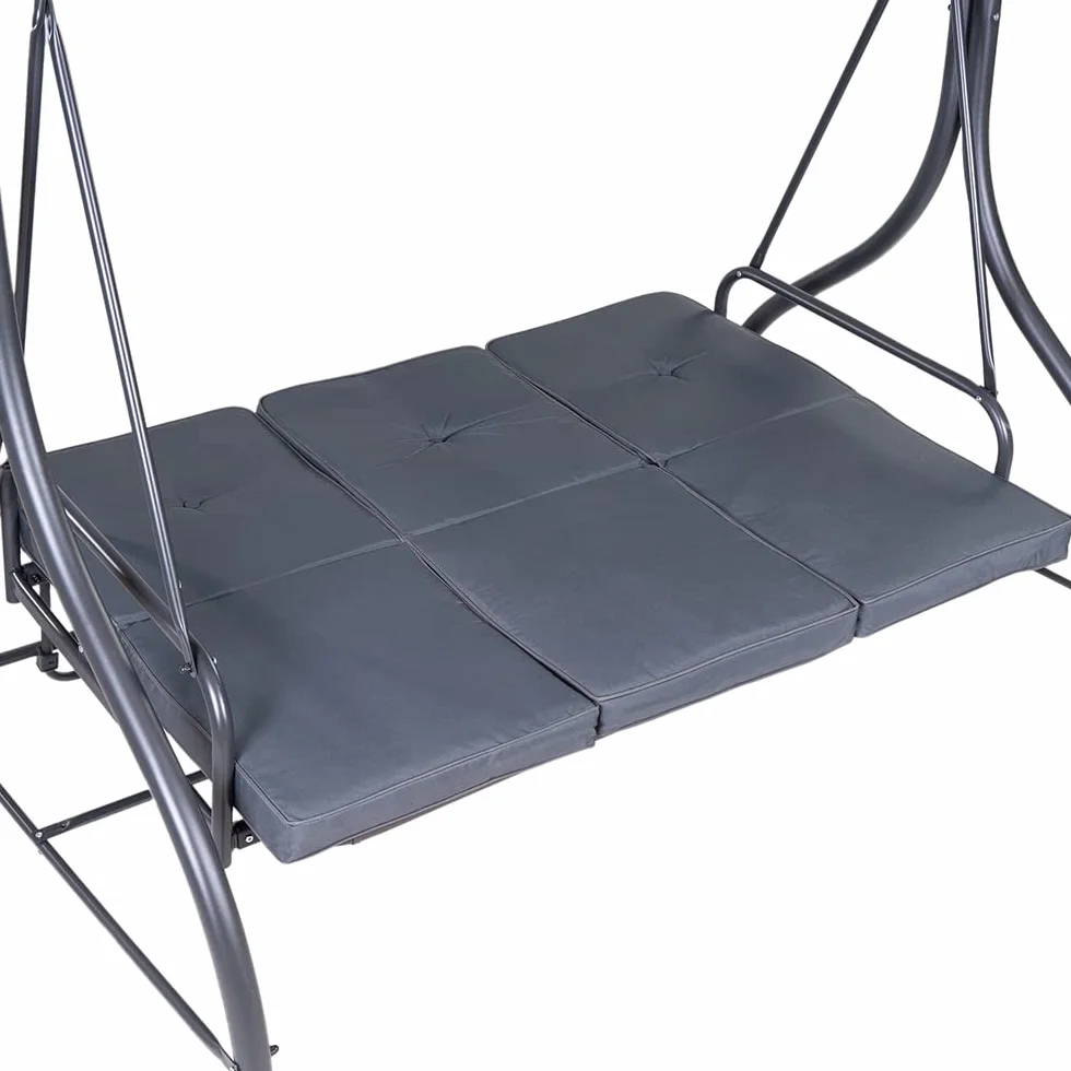 Hortan Dondolo Altalena XL 3 Posti Con Funzione Letto, Tetto Parasole Regolabile, Struttura In Acciaio E Tessuto Impermeabile, Per Arredo Giardino, Terrazzo e Balcone