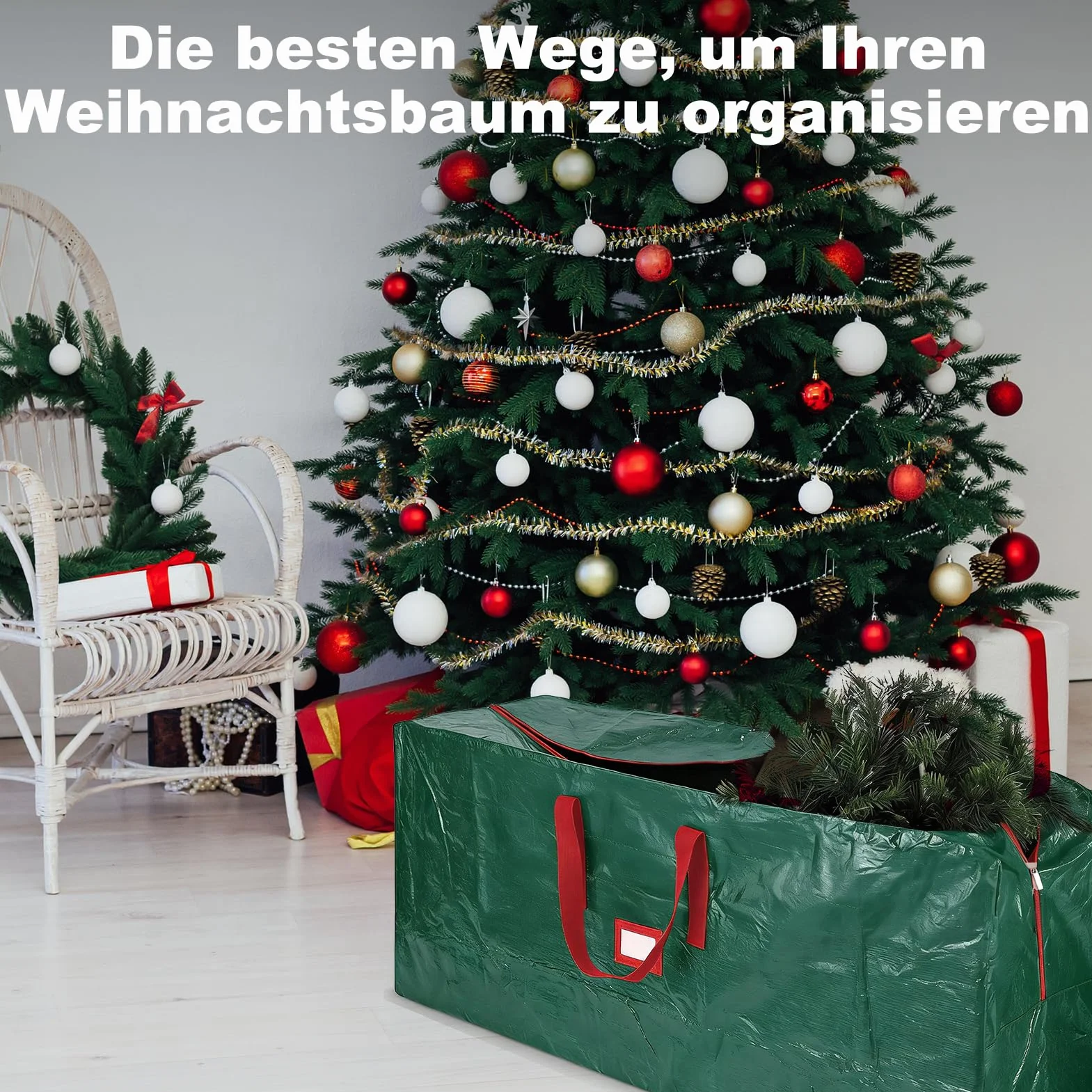 Christmas Tree Storage Bag for Artificial Trees with in 220 cm, Christmas Tree Bag with Reinforced Handles and Zip,600D Oxford Fabric, Waterproof Bag for Christmas Tree, Green