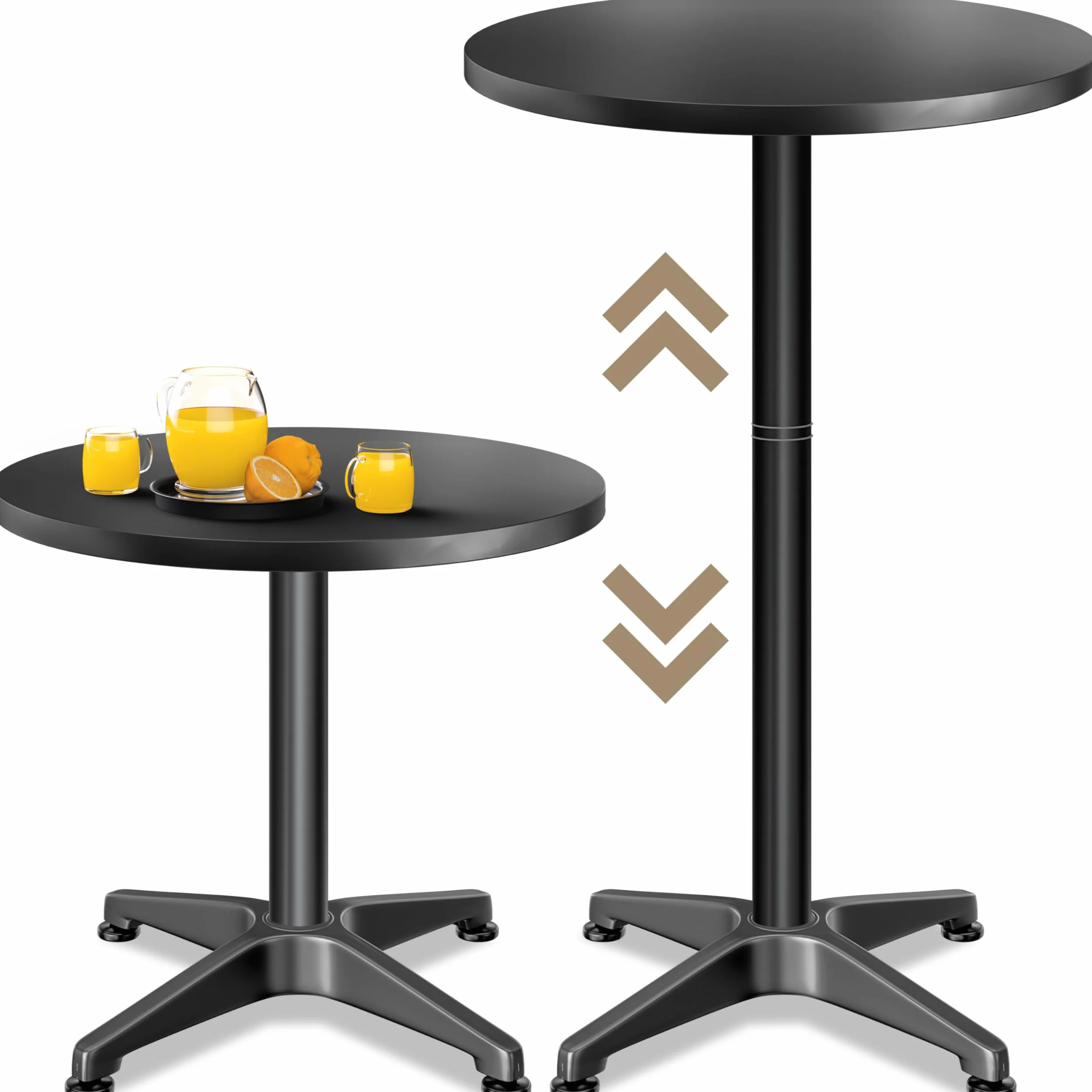 Casaria® Tavolo da Bar 2in1 Altezza Regolabile 70 cm / 115 cm Alluminio Ø 60 Rotondo Tavolino Bistrot Balcone Nero