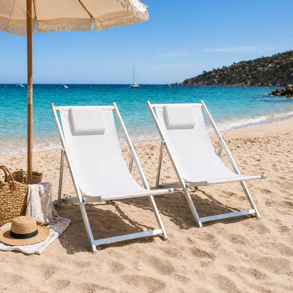 ZIK Set 2 Sedia Sdraio Pieghevole da Giardino Esterno, Cuscino Rimovibile, Schienale Regolabile, Poltrona Relax Reclinabile, Alluminio e Textilene per Piscina Spiaggia (Bianco)