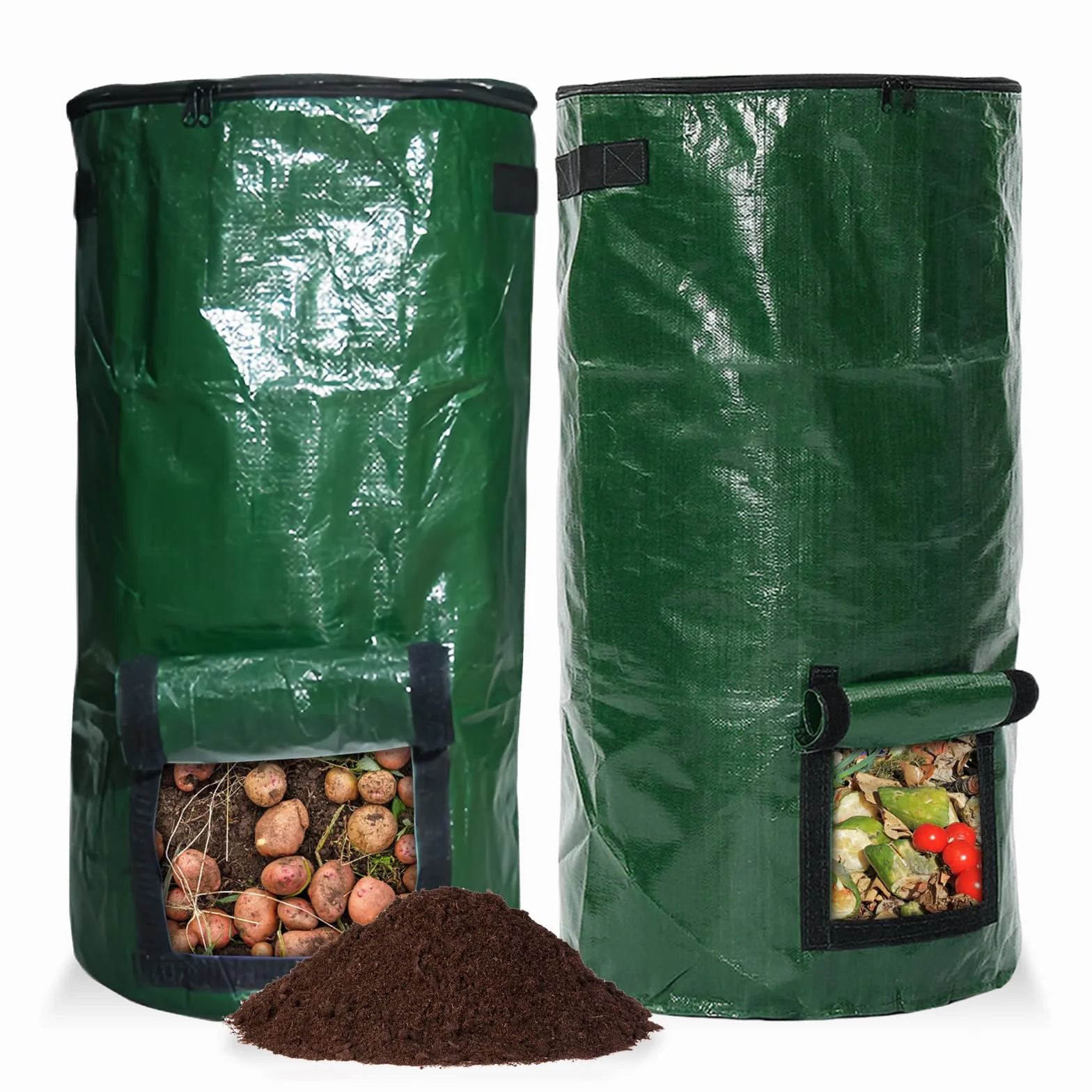 Compostiera pieghevole in plastica 34 galloni con coperchio, 2 pezzi per giardino