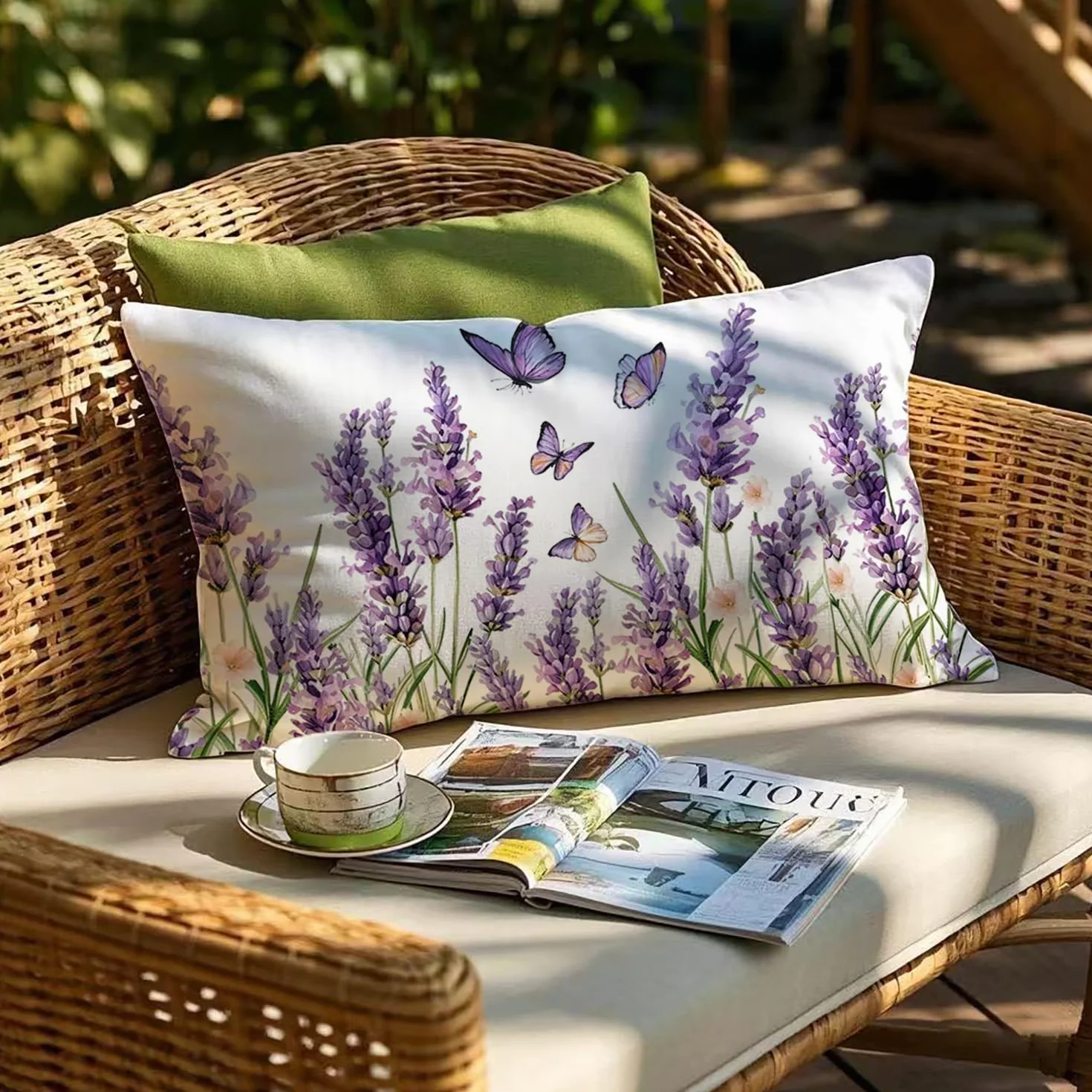 Set di 2 federe per cuscino per esterni, 30 x 50 cm, con fiori viola, resistenti alle intemperie, estive, moderne, per giardino, divano, soggiorno, camera da letto, motivo double face