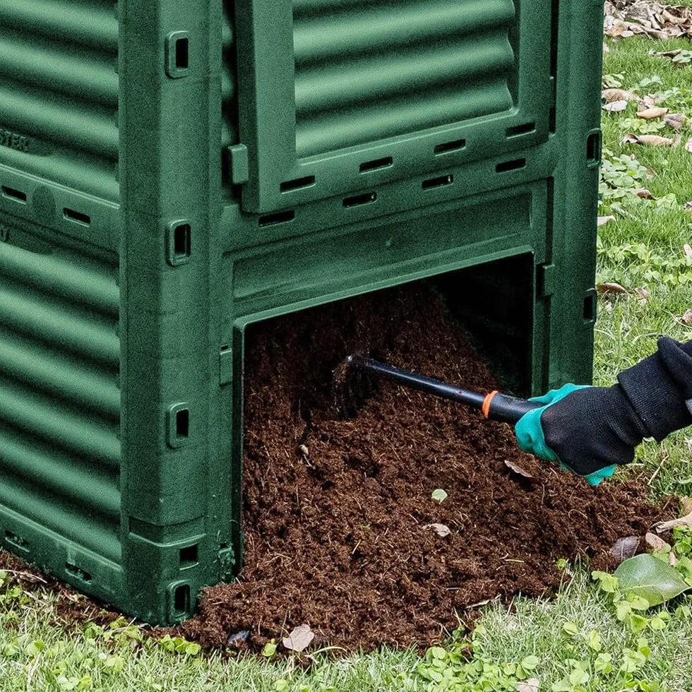 Paluplus Compostiera da Giardino 300 Litri Plastica Verde 61x61x83 cm Resistente Intemperie Coperchio Ribaltabile