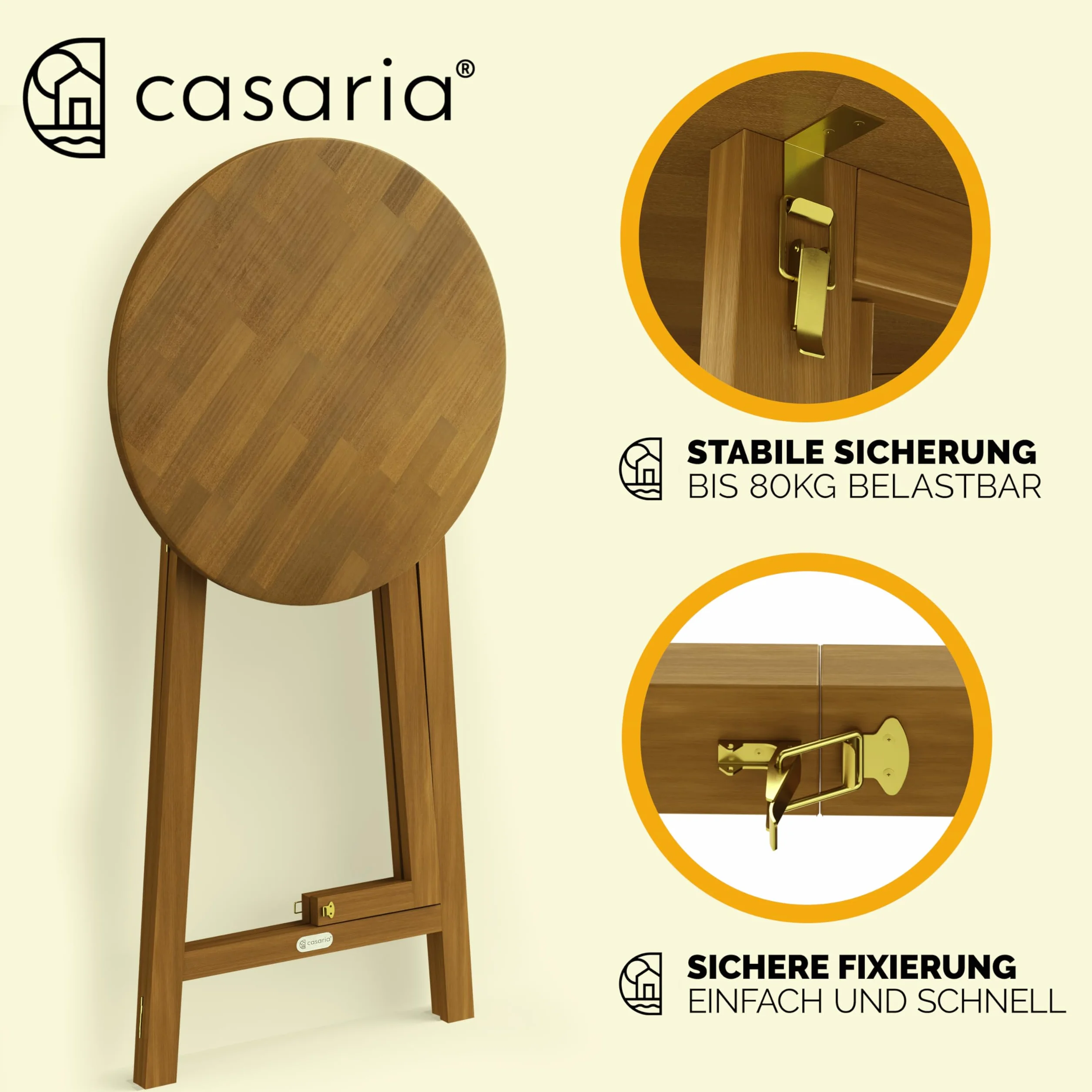 Casaria Tavolino Alto Pieghevole Legno di Acacia Ø 80 x 110cm Tondo Tavolo da Giardino Balcone Richiudibile