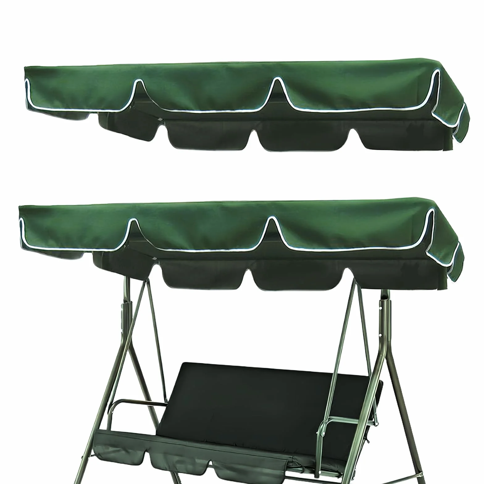 Tetto parasole per dondolo Hollywood, universale, 195 x 125 x 15 cm, impermeabile, per altalena da giardino (verde scuro)