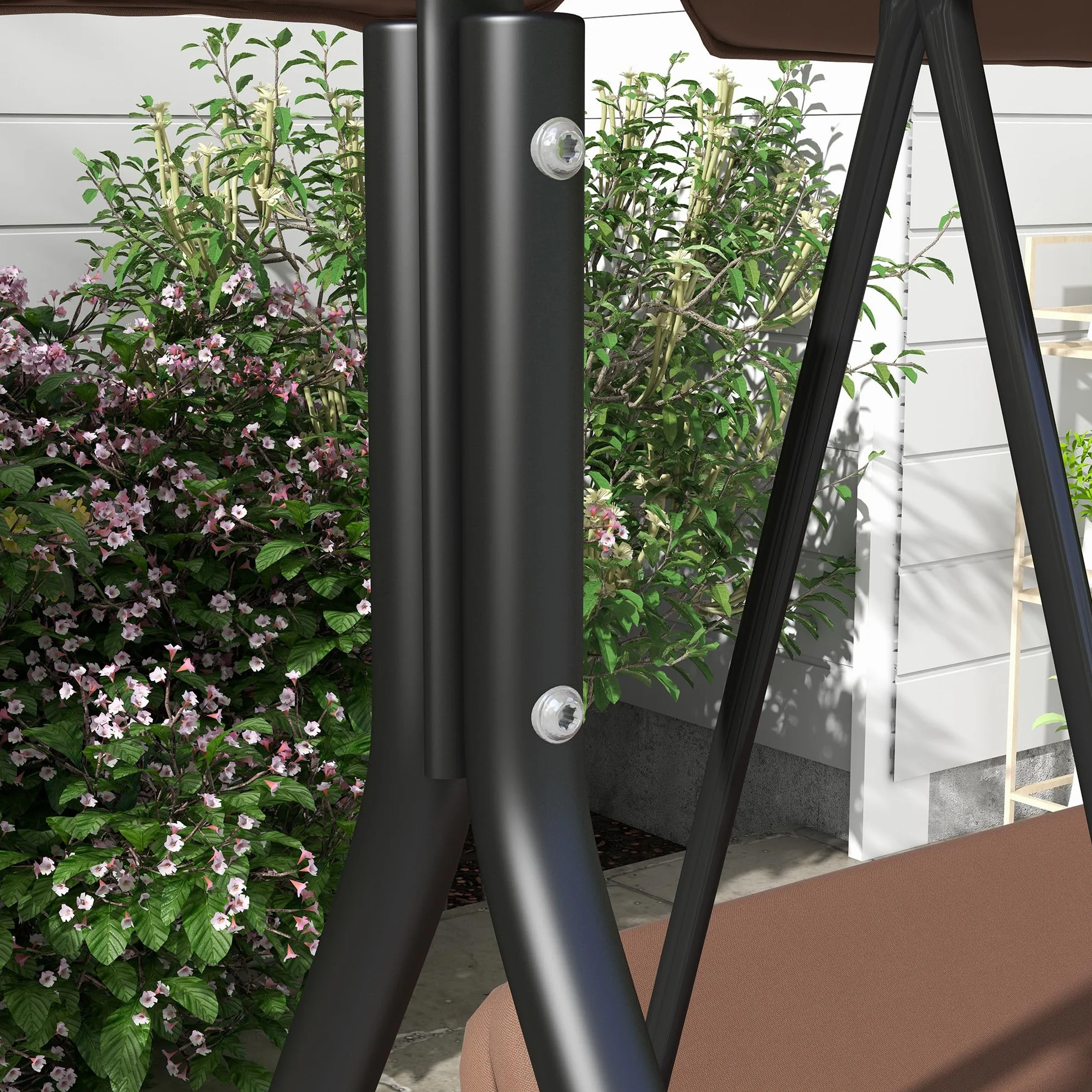 Outsunny Dondolo da Giardino 3 Posti con Tettuccio Parasole Regolabile, Dondolo da Esterno con Seduta Traspirante in Texteline e Metallo, Portata Fino a 240 kg, 172x110x153 cm, Marrone