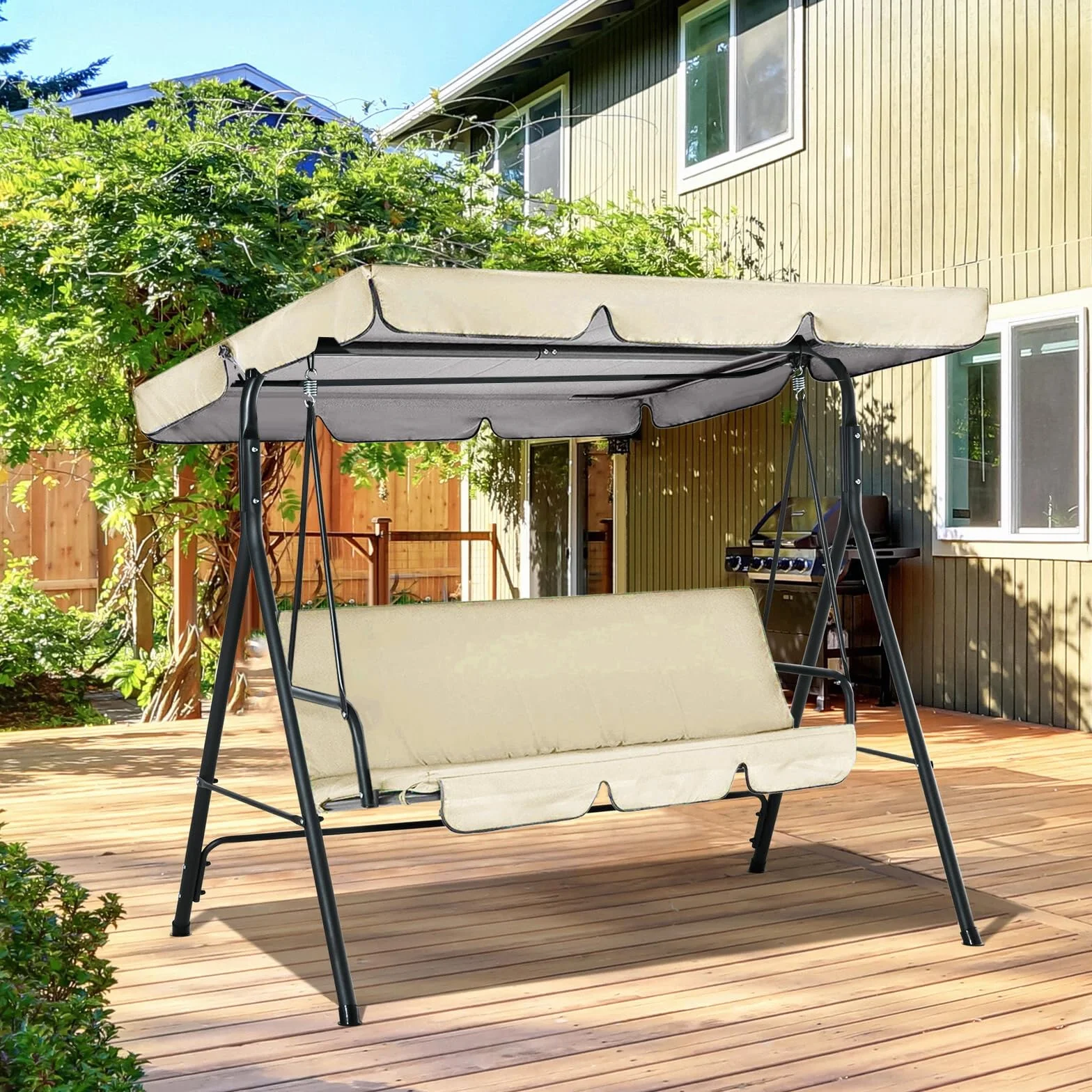 Tetto di Ricambio per Dondolo, Copertura per Dondolo da Giardino 195 x 125cm, a 3 posti Tettino Parasole Universale Impermeabile Tetto Del Dondolo da Giardino Telo per Altalena Hollywood Sostituzione