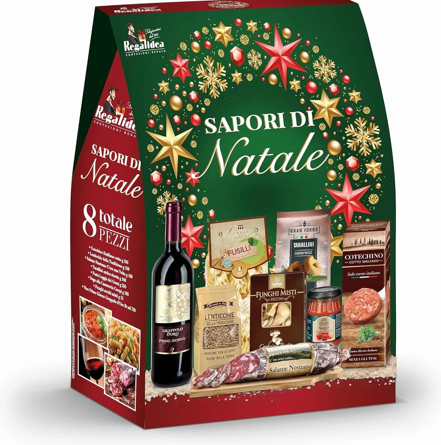 Cesto Natalizio 8 Pezzi “Sapori di Natale”, Confezione Regalo Gourmet con Prodotti Tipici Italiani, Idea Regalo Elegante per le Feste edizione 2025! in omaggio un favoloso portachiavi !