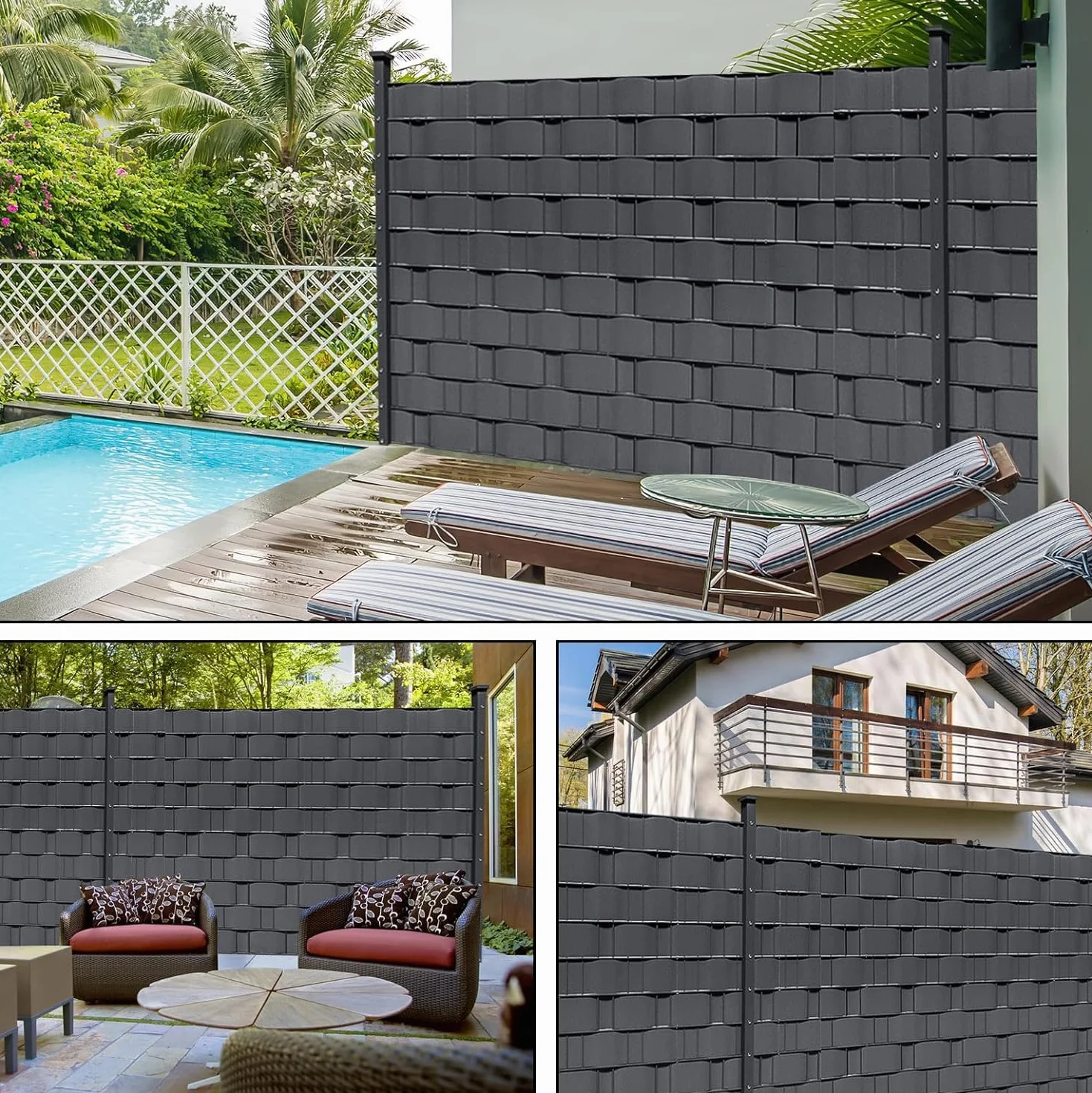 Striscia Fascia Frangivista in PVC 19cm X 35mt 450 g/m² con 25 Clip di Fissaggio Rotolo Frangivista Protezione della Privacy Recinzione Balconi Ringhiere Cancello Resistente ai Raggi UV (Antracite)